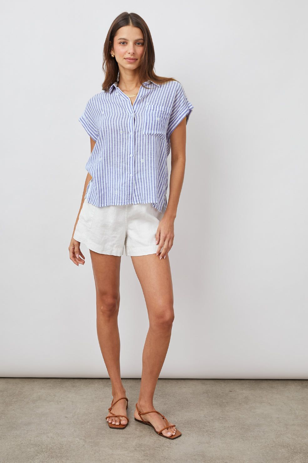 WHITNEY SHIRT - BLUE STRIPE DAISY EMBROIDERY sold by Rails product image thumbnail 3