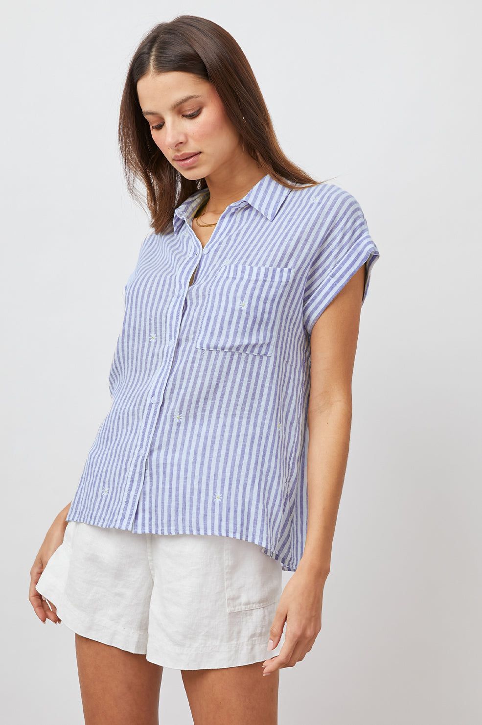 WHITNEY SHIRT - BLUE STRIPE DAISY EMBROIDERY sold by Rails product image thumbnail 2