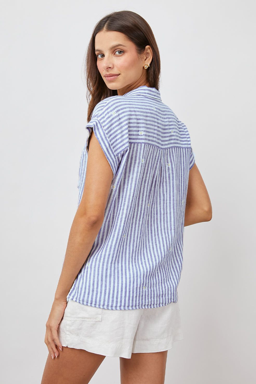 WHITNEY SHIRT - BLUE STRIPE DAISY EMBROIDERY sold by Rails product image thumbnail 4