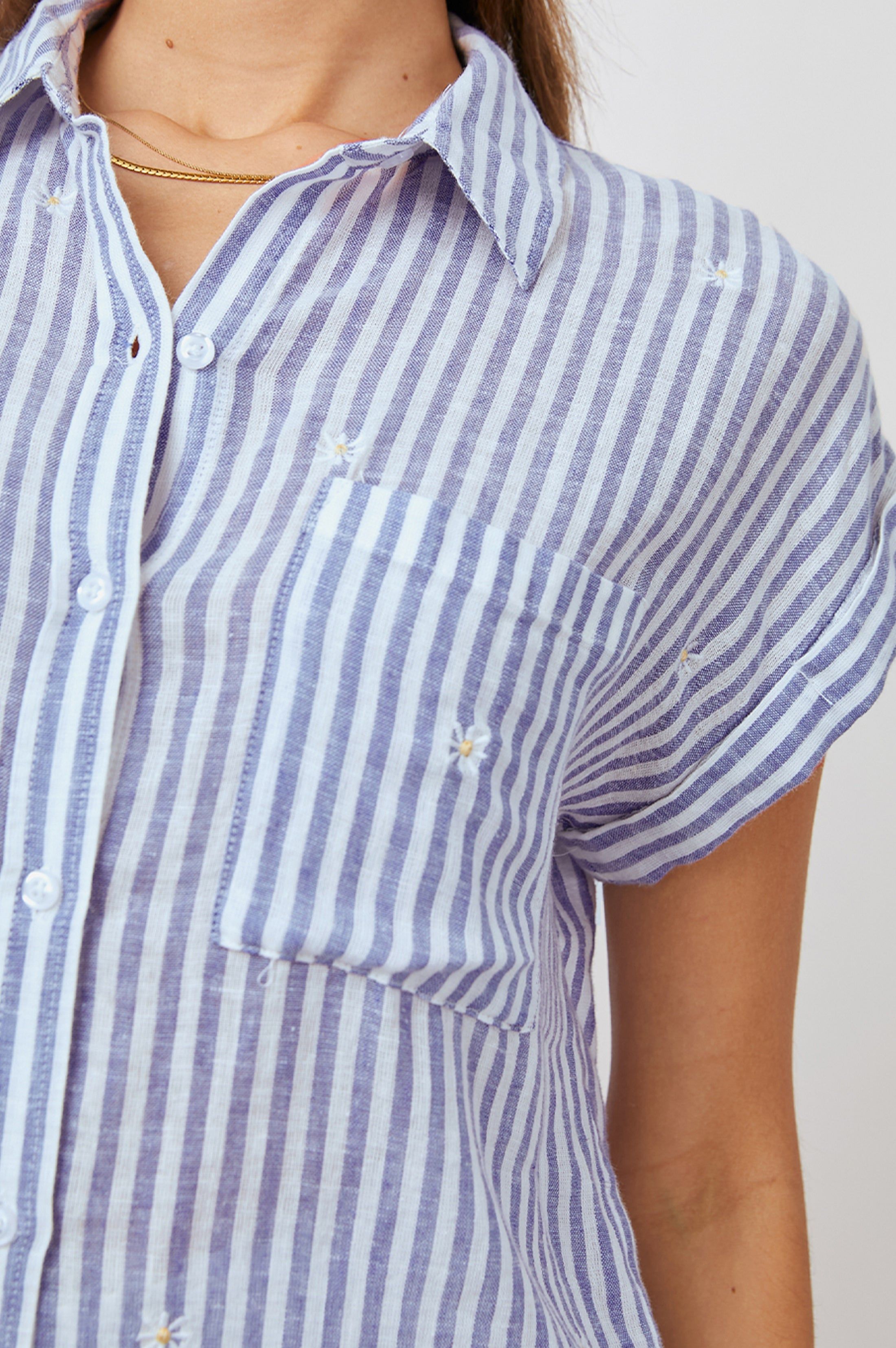 WHITNEY SHIRT - BLUE STRIPE DAISY EMBROIDERY sold by Rails product image thumbnail 2