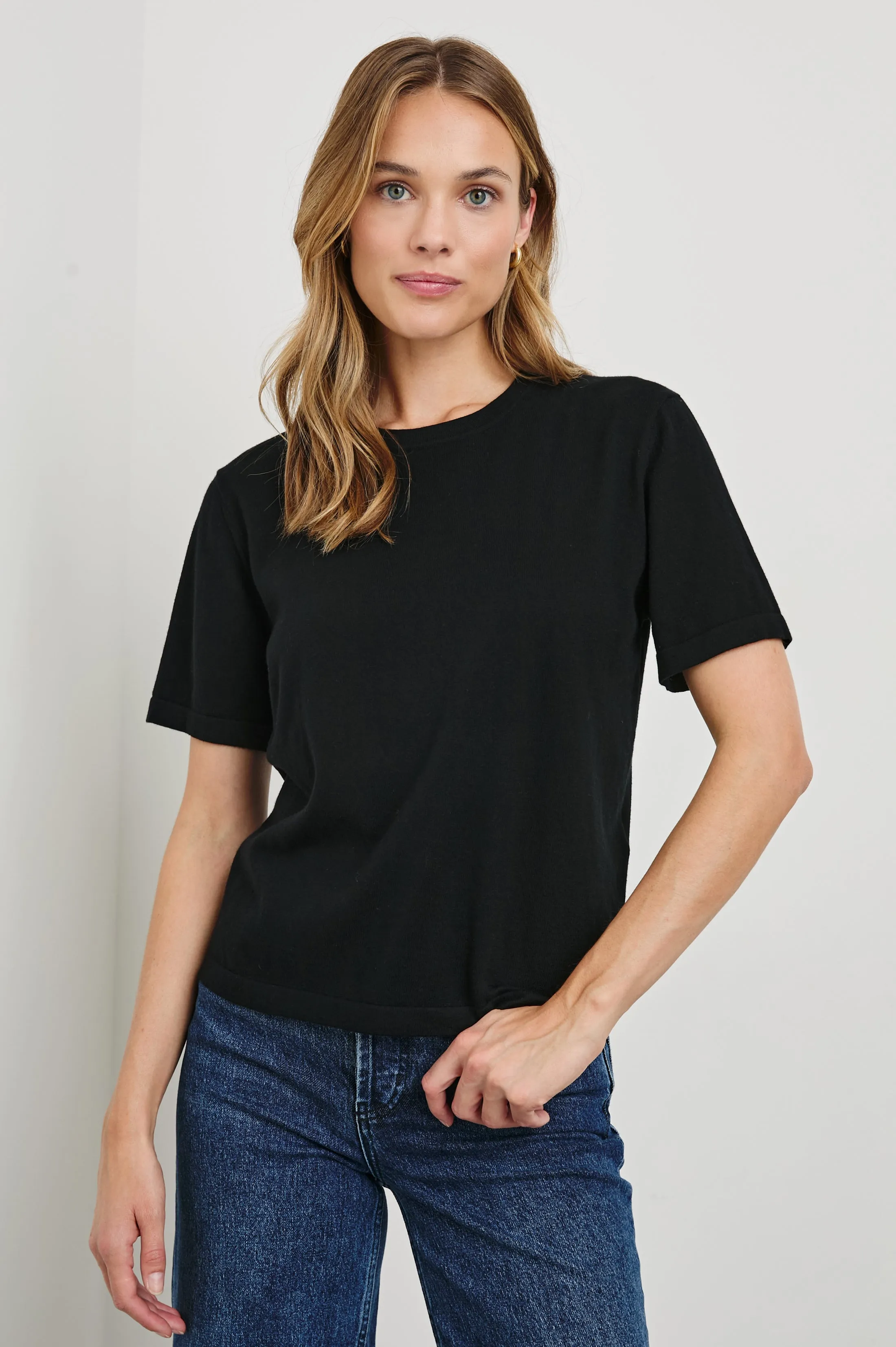 COTTON CASHMERE T-SHIRT - BLACK sold by Rails