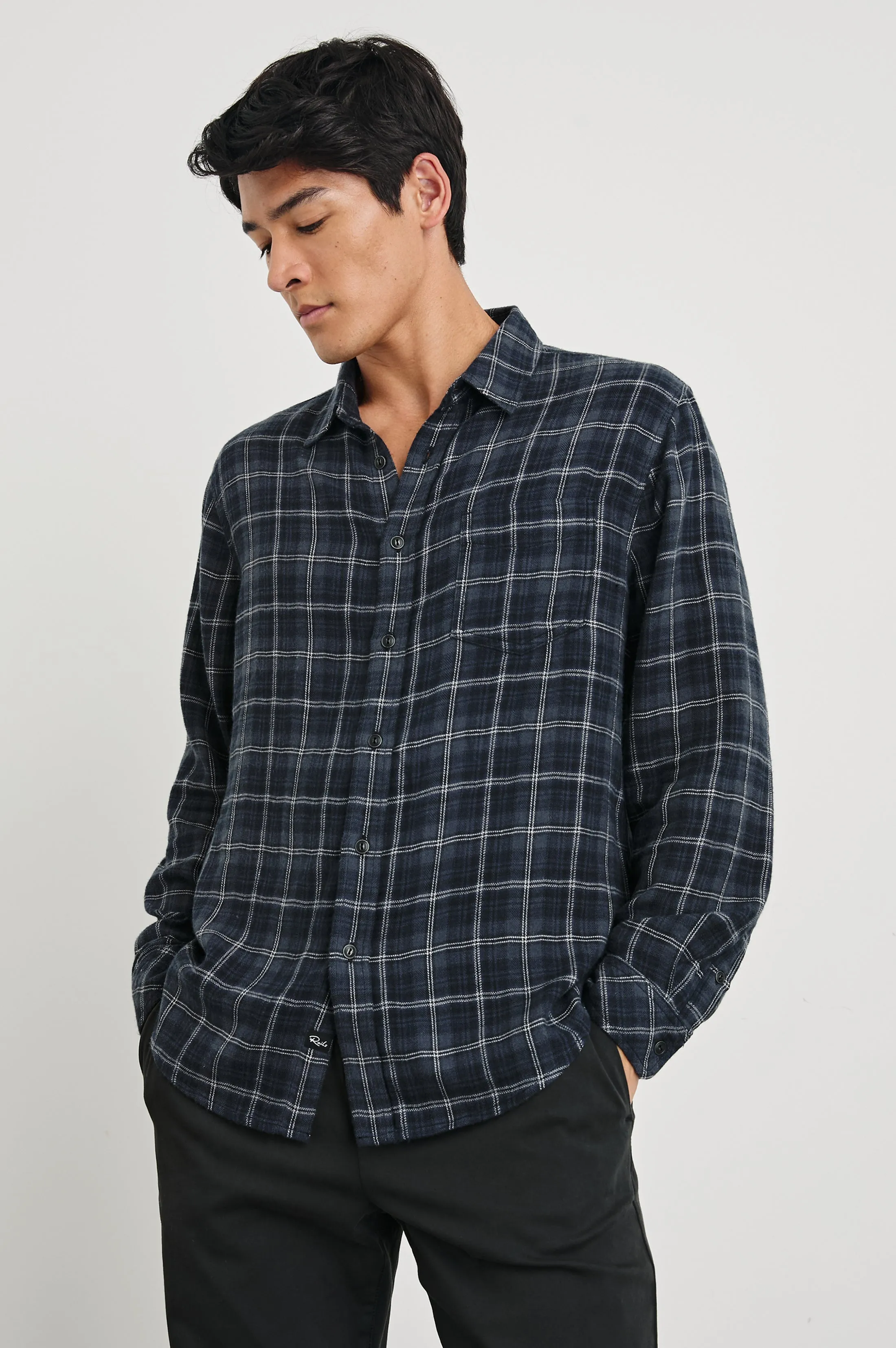 LENNOX SHIRT - BLACK BLUE SMOKE CINDER sold by Rails