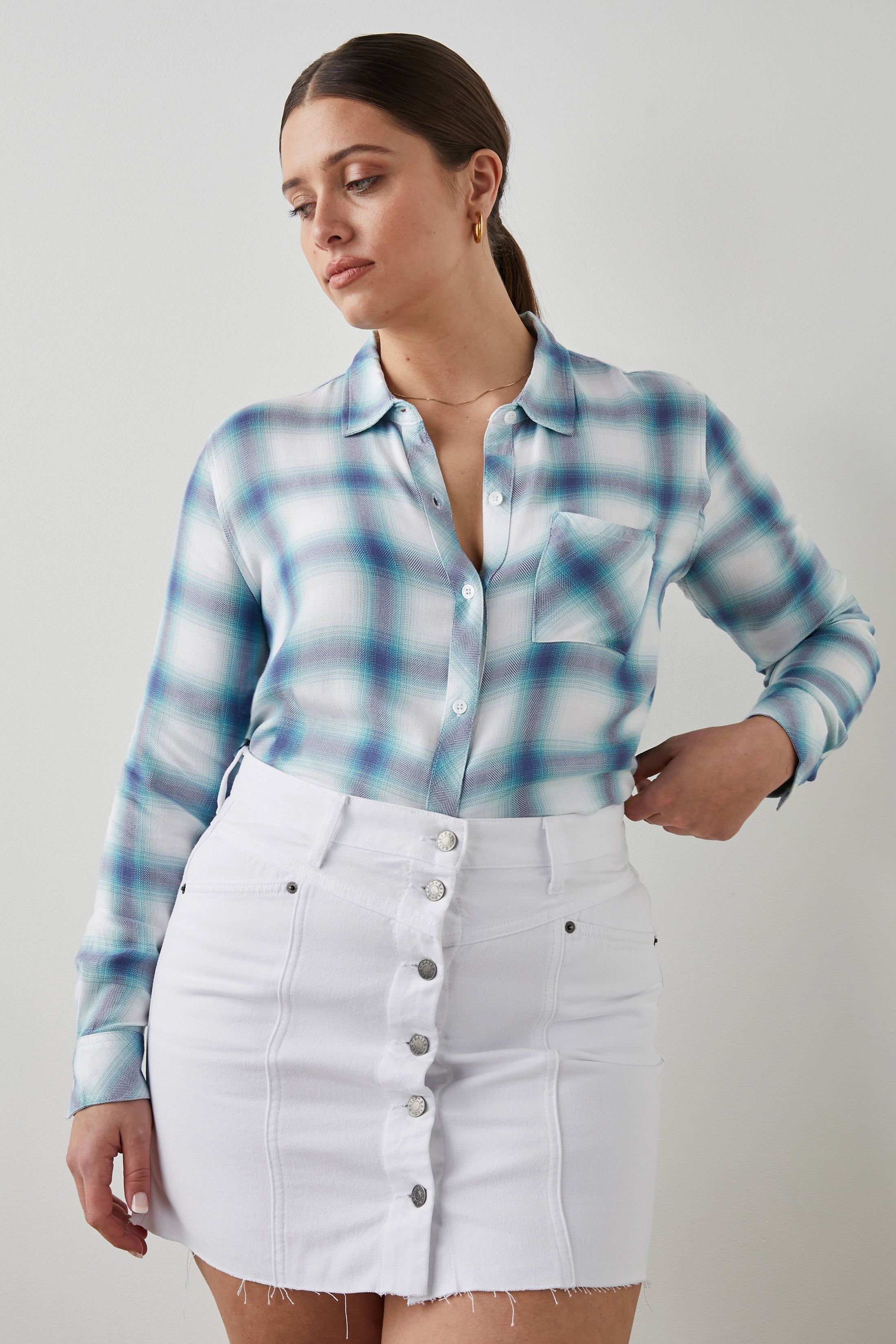 HUNTER SHIRT - WHITE INDIGO MIST sold by Rails product image thumbnail 6