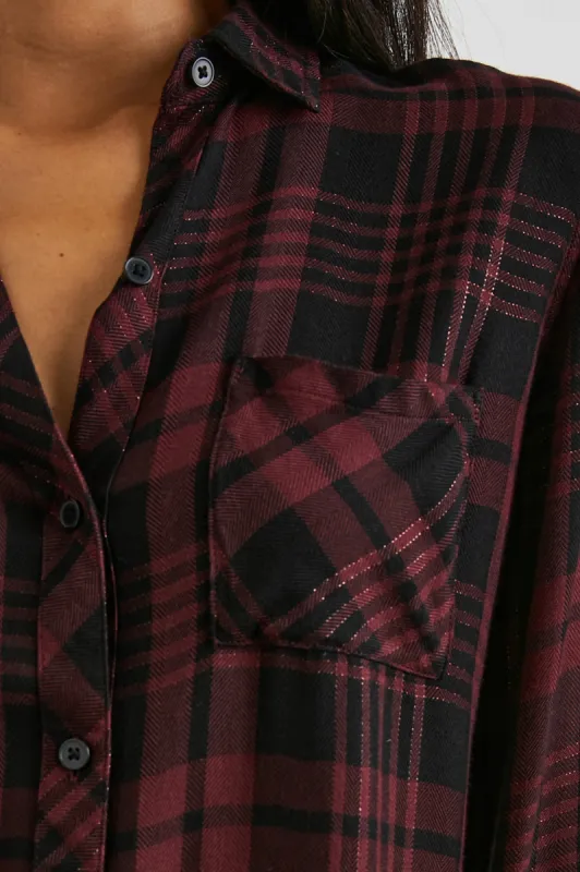 HUNTER SHIRT - BLACK MERLOT LUREX sold by Rails