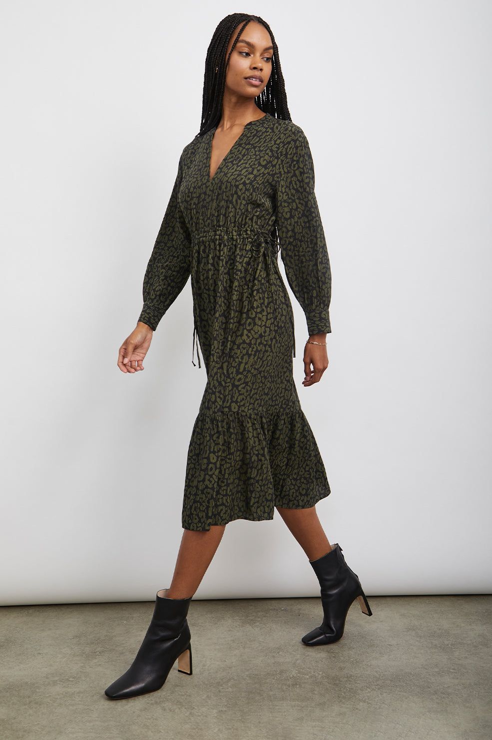 MAPLE DRESS - OLIVE BATIK CHEETAH sold by Rails product image thumbnail 3