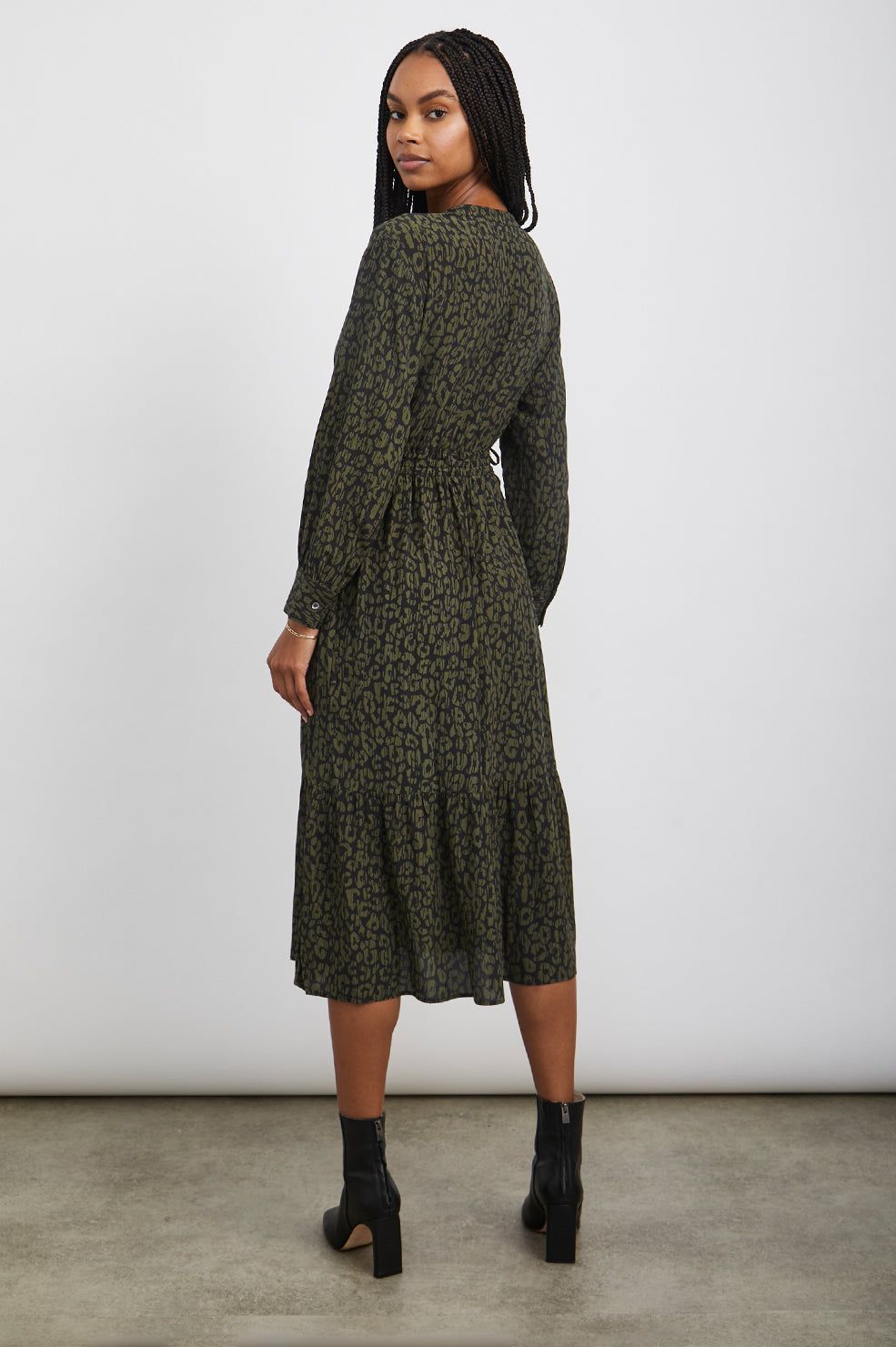 MAPLE DRESS - OLIVE BATIK CHEETAH sold by Rails product image thumbnail 4