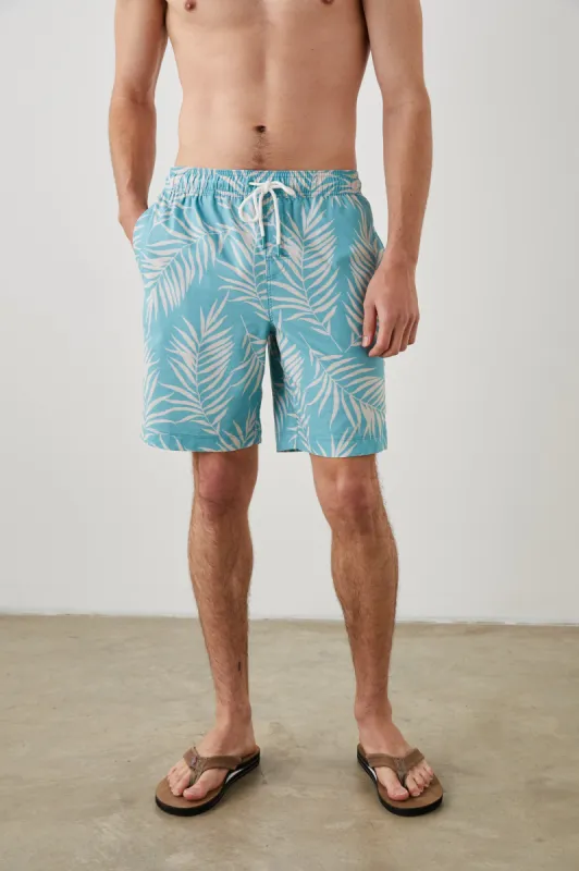 KIAN SWIM SHORT - PALM SHADOW AQUA sold by Rails