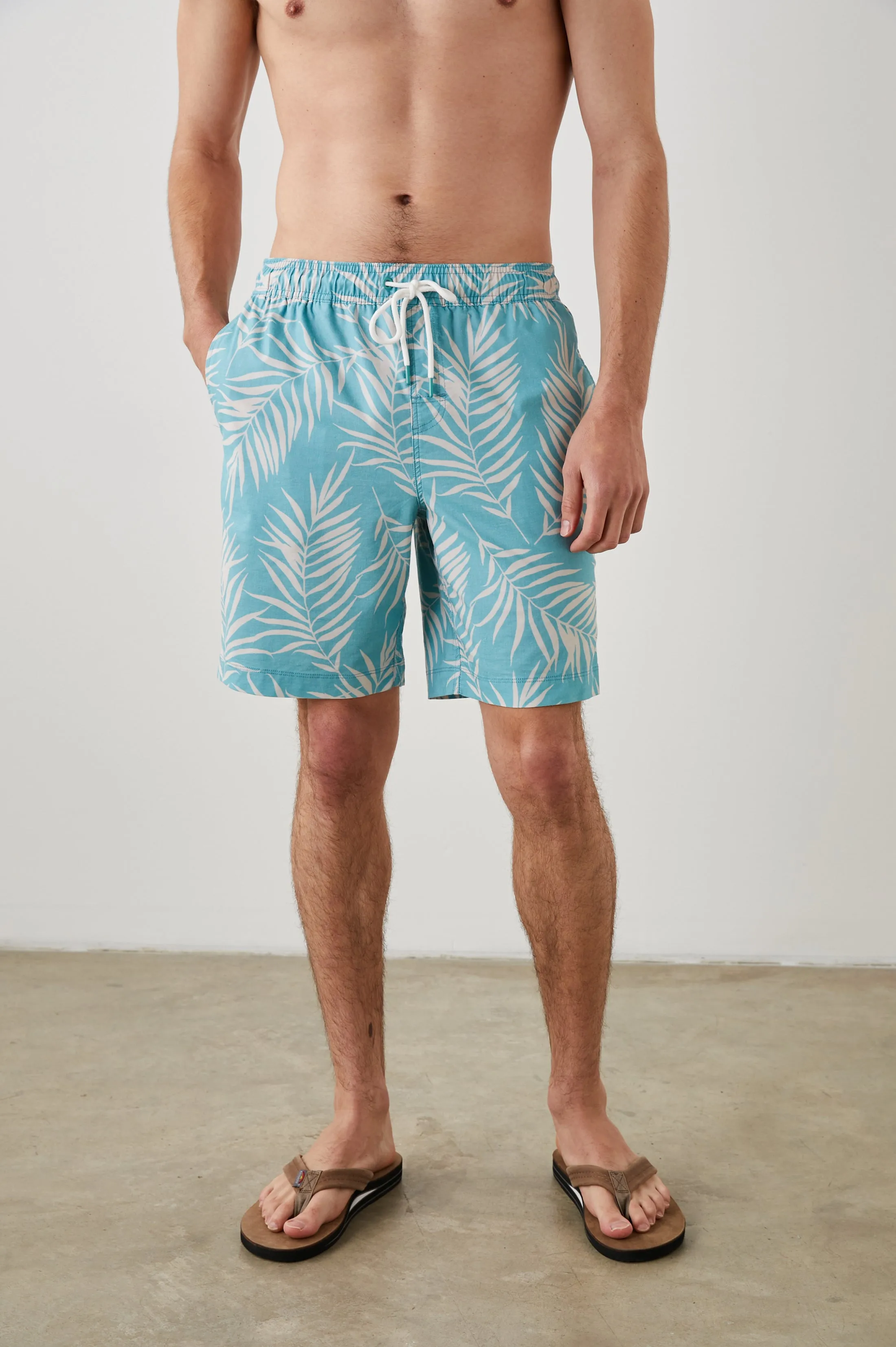 KIAN SWIM SHORT - PALM SHADOW AQUA sold by Rails