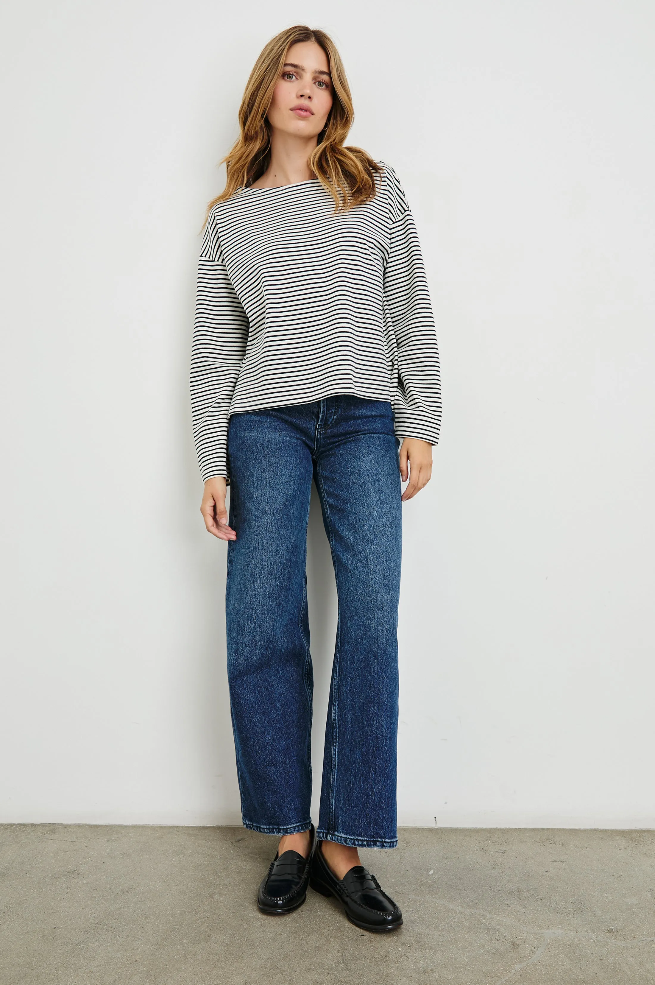 MACY TOP - IVORY NAVY MICRO STRIPE sold by Rails