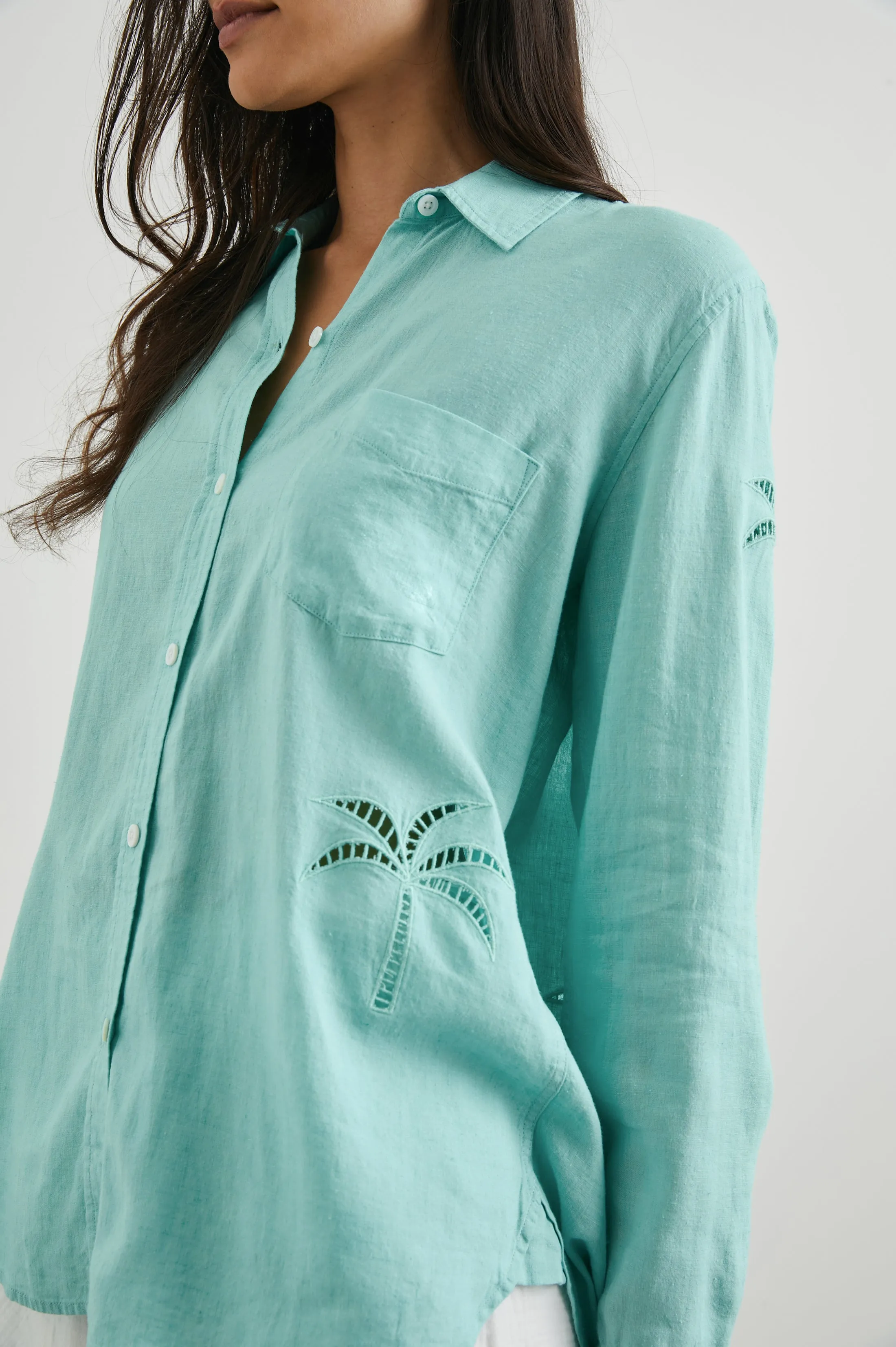 CHARLI SHIRT - AQUA PALM TREE EYELET sold by Rails product image thumbnail 2