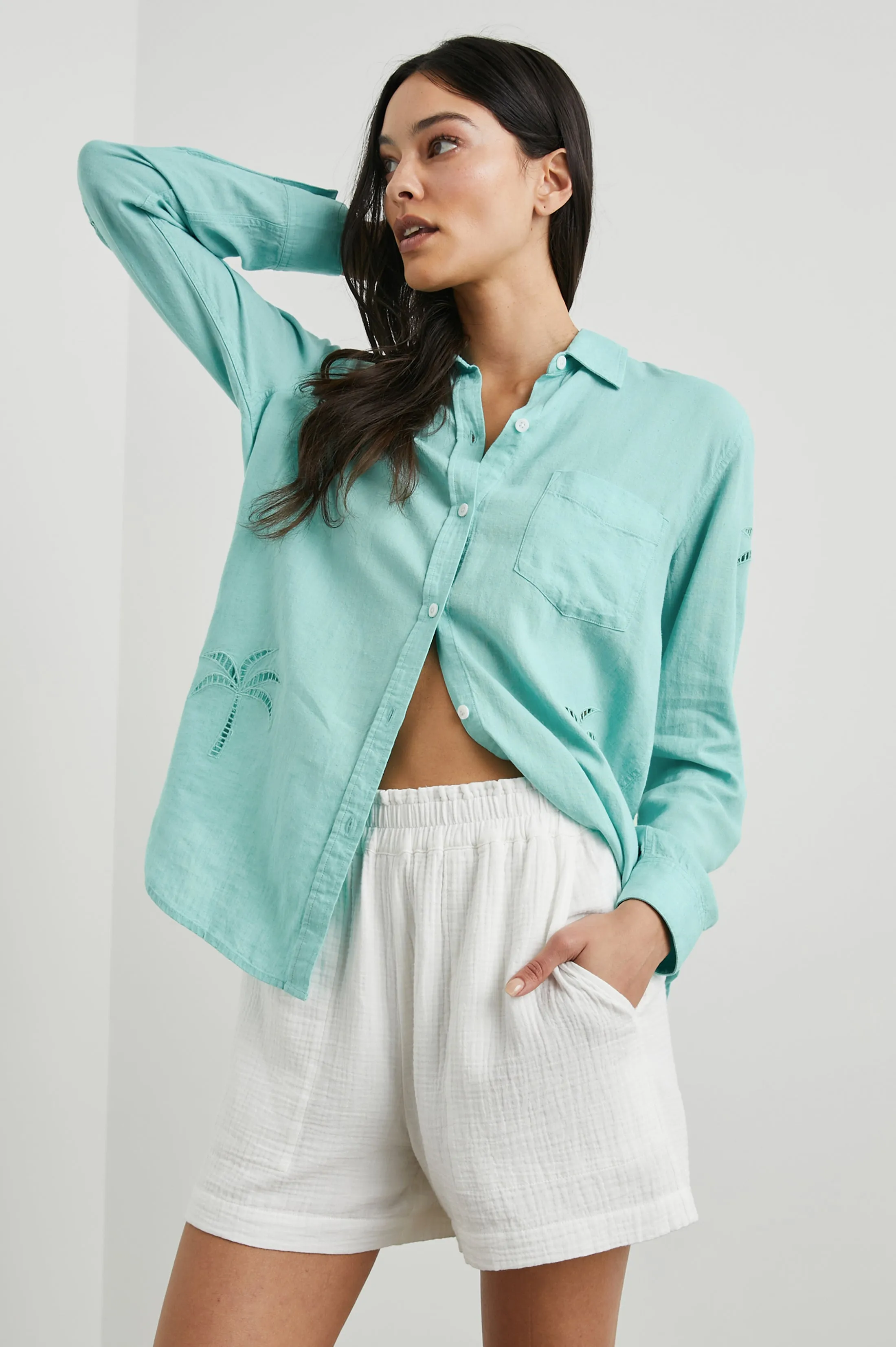 CHARLI SHIRT - AQUA PALM TREE EYELET sold by Rails product image thumbnail 3