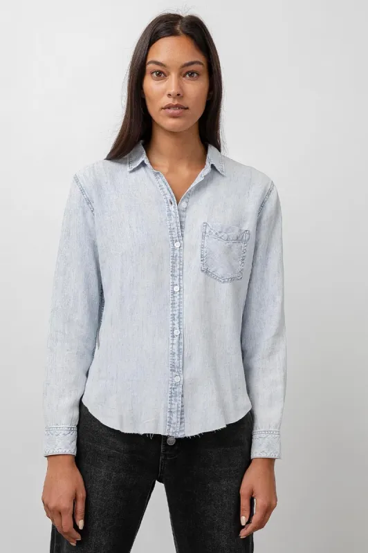 INGRID RAW HEM SHIRT - LIGHT ACID WASH sold by Rails