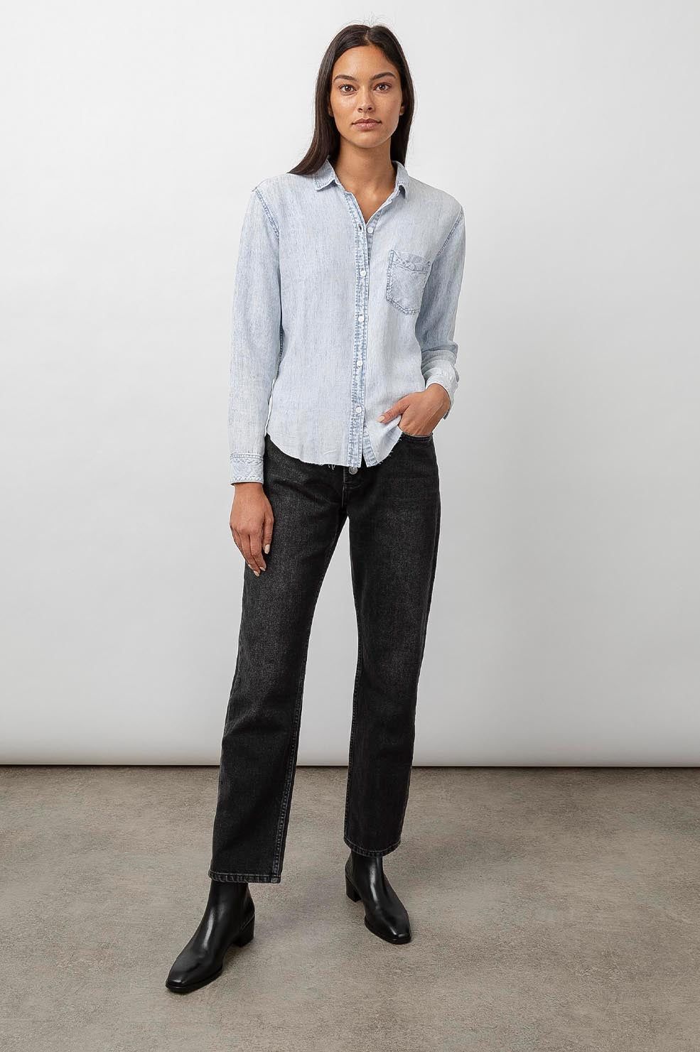 INGRID RAW HEM SHIRT - LIGHT ACID WASH sold by Rails product image thumbnail 4