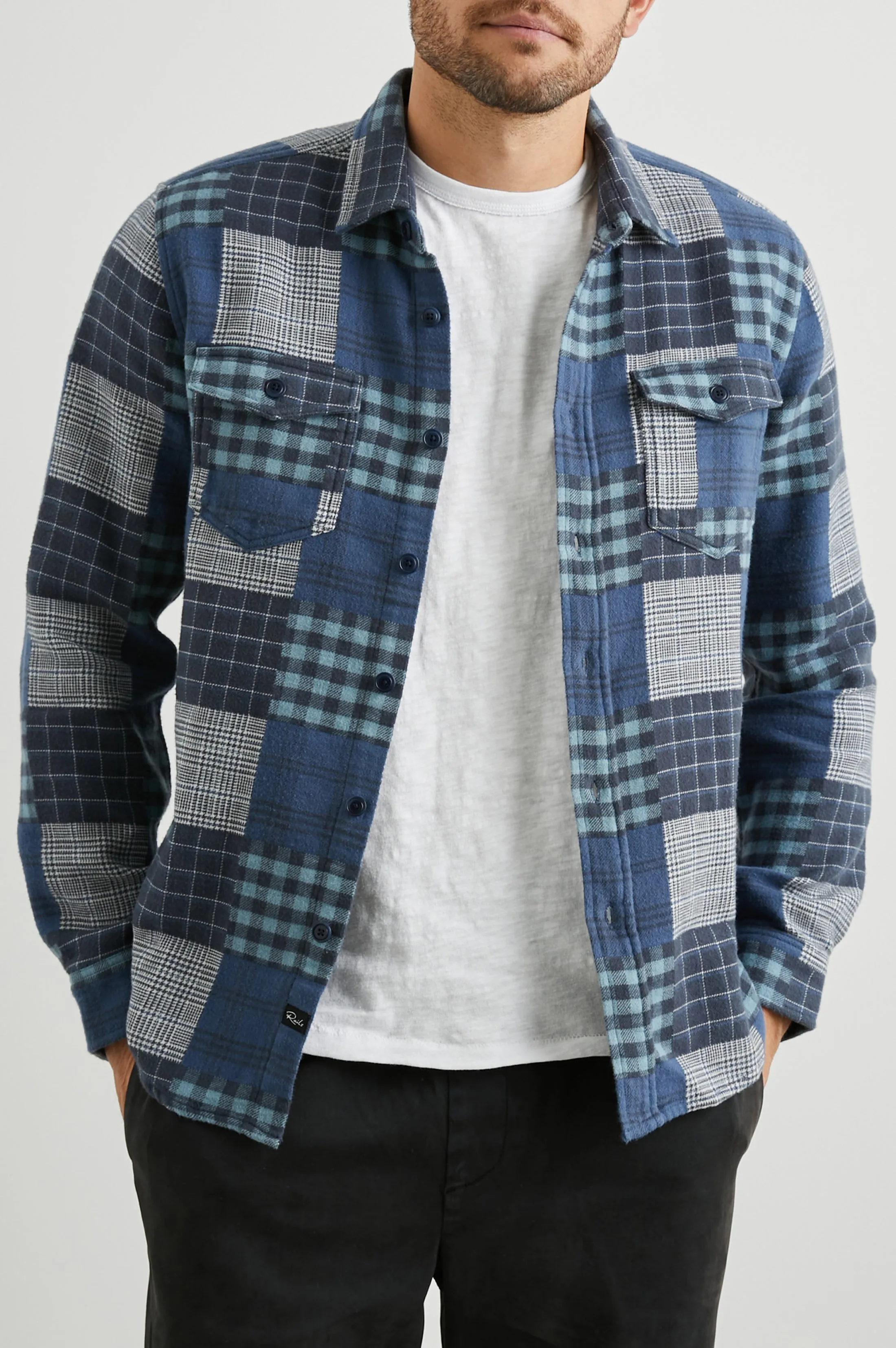 BANTON SHIRT - BLUE PATCHWORK sold by Rails