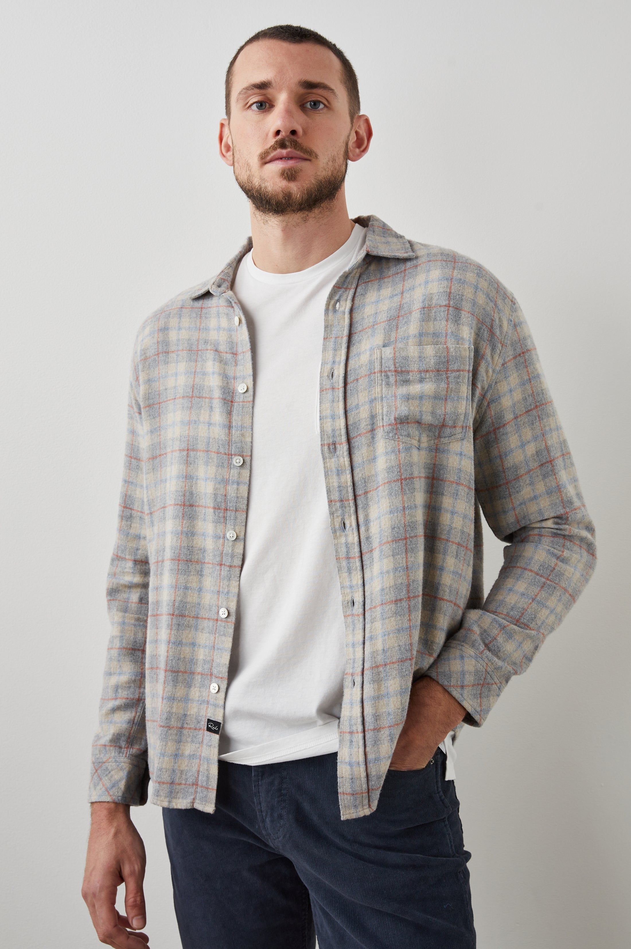 LENNOX SHIRT - PAPER GREY MELANGE sold by Rails
