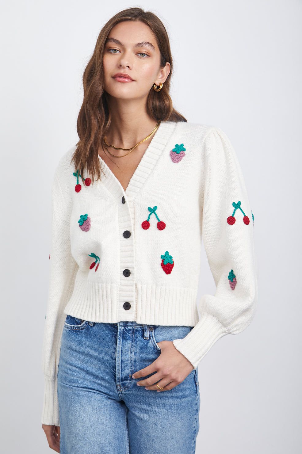 ESTHER CARDIGAN - IVORY FRUITS sold by Rails