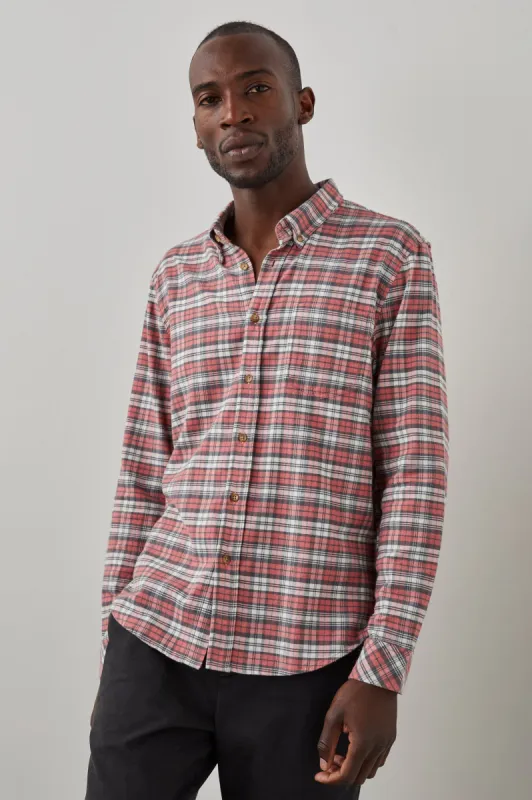 REID SHIRT - SCARLET CHARCOAL WHITE sold by Rails
