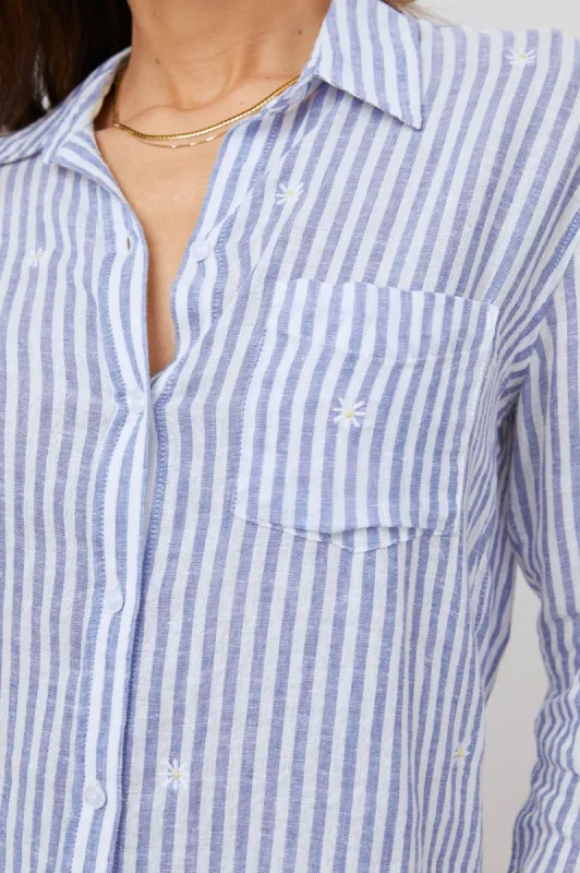 CHARLI SHIRT - BLUE STRIPE DAISY EMBROIDERY sold by Rails