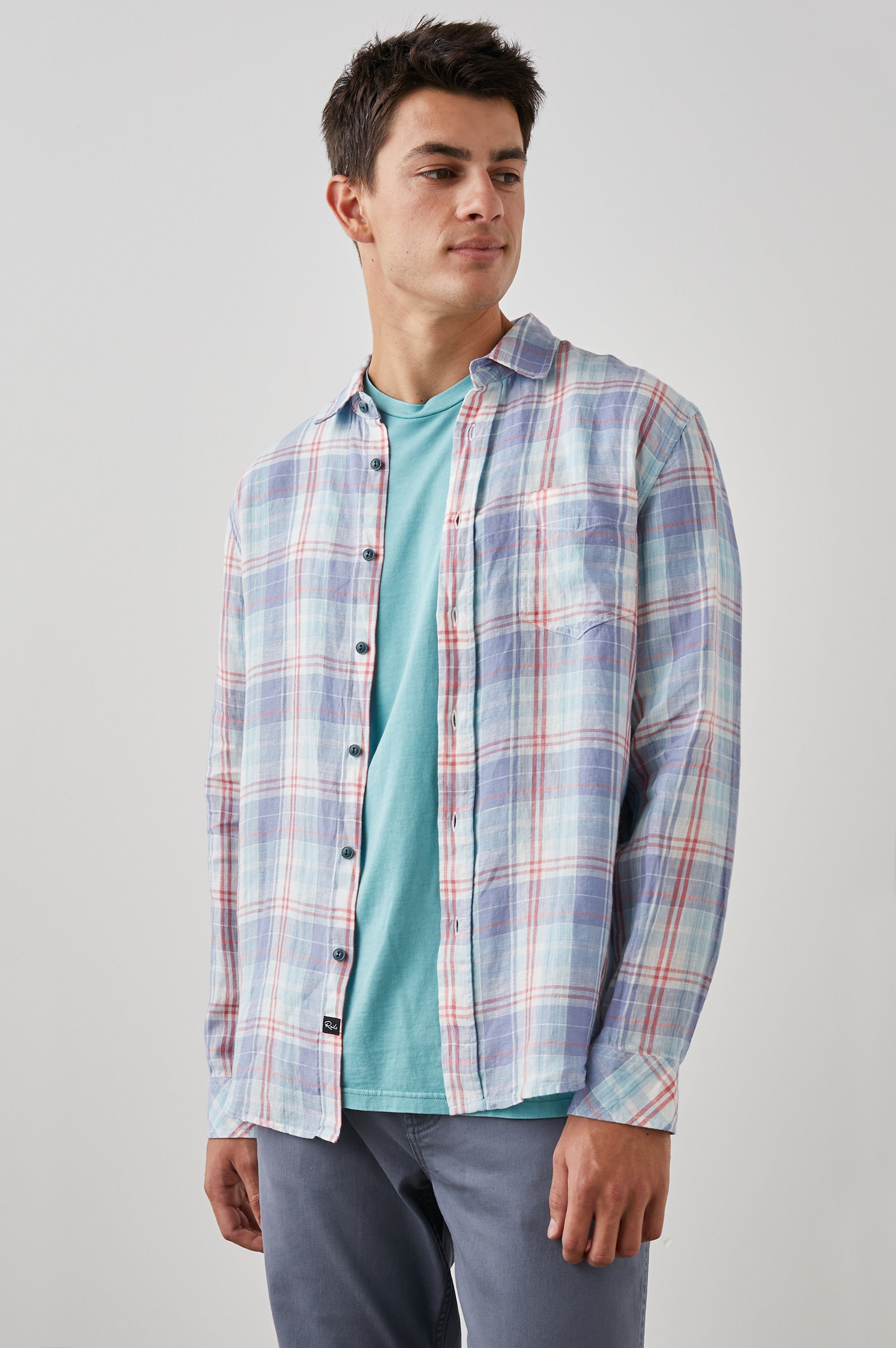 HAVANA SHIRT - LAVENDER AQUA CRIMSON sold by Rails