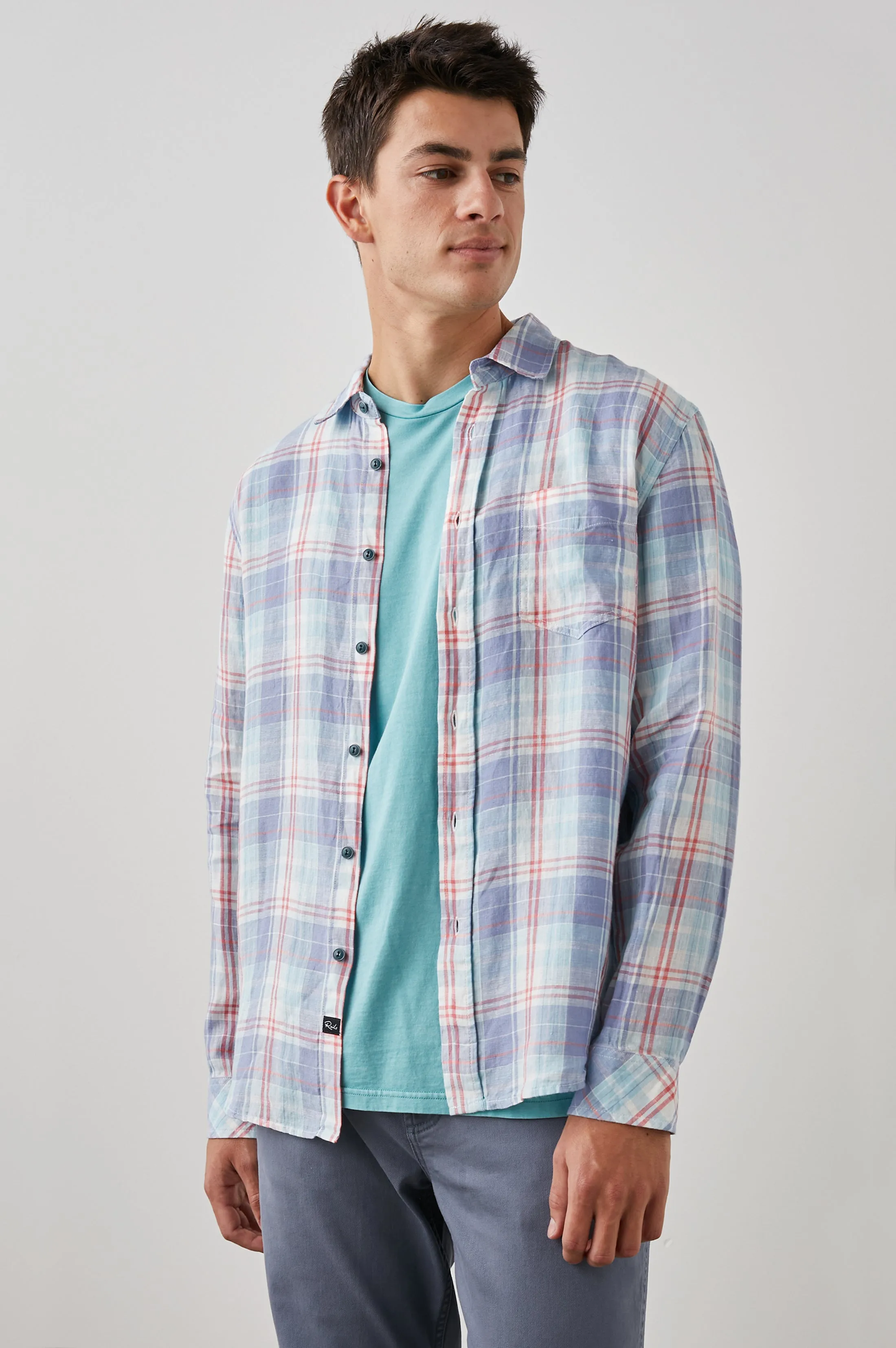 HAVANA SHIRT - LAVENDER AQUA CRIMSON sold by Rails