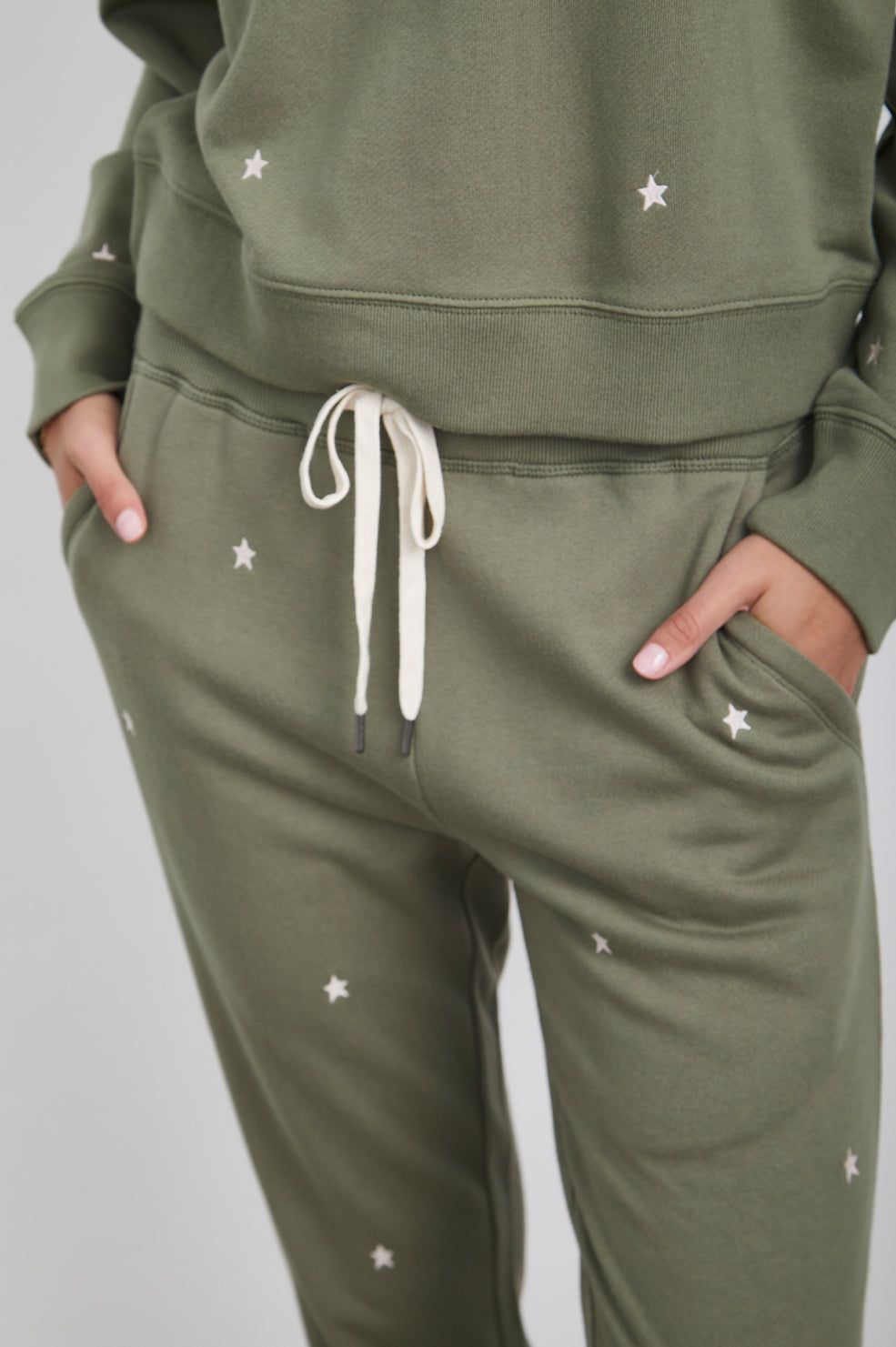 KINGSTON SWEATPANT - OLIVE EMBROIDERED IVORY STARS sold by Rails product image thumbnail 2