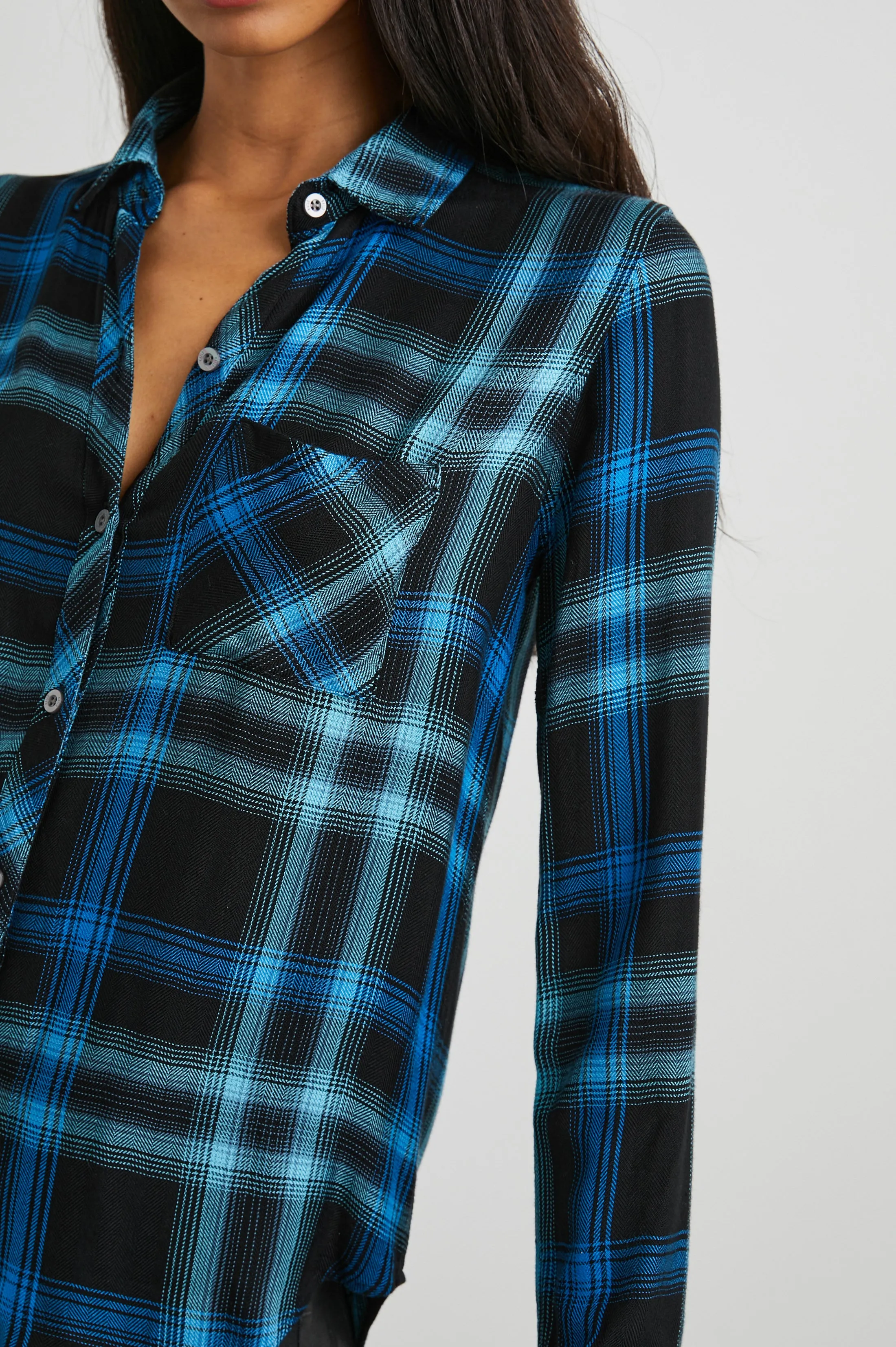 HUNTER SHIRT - BLACK AQUA BLUE sold by Rails product image thumbnail 2