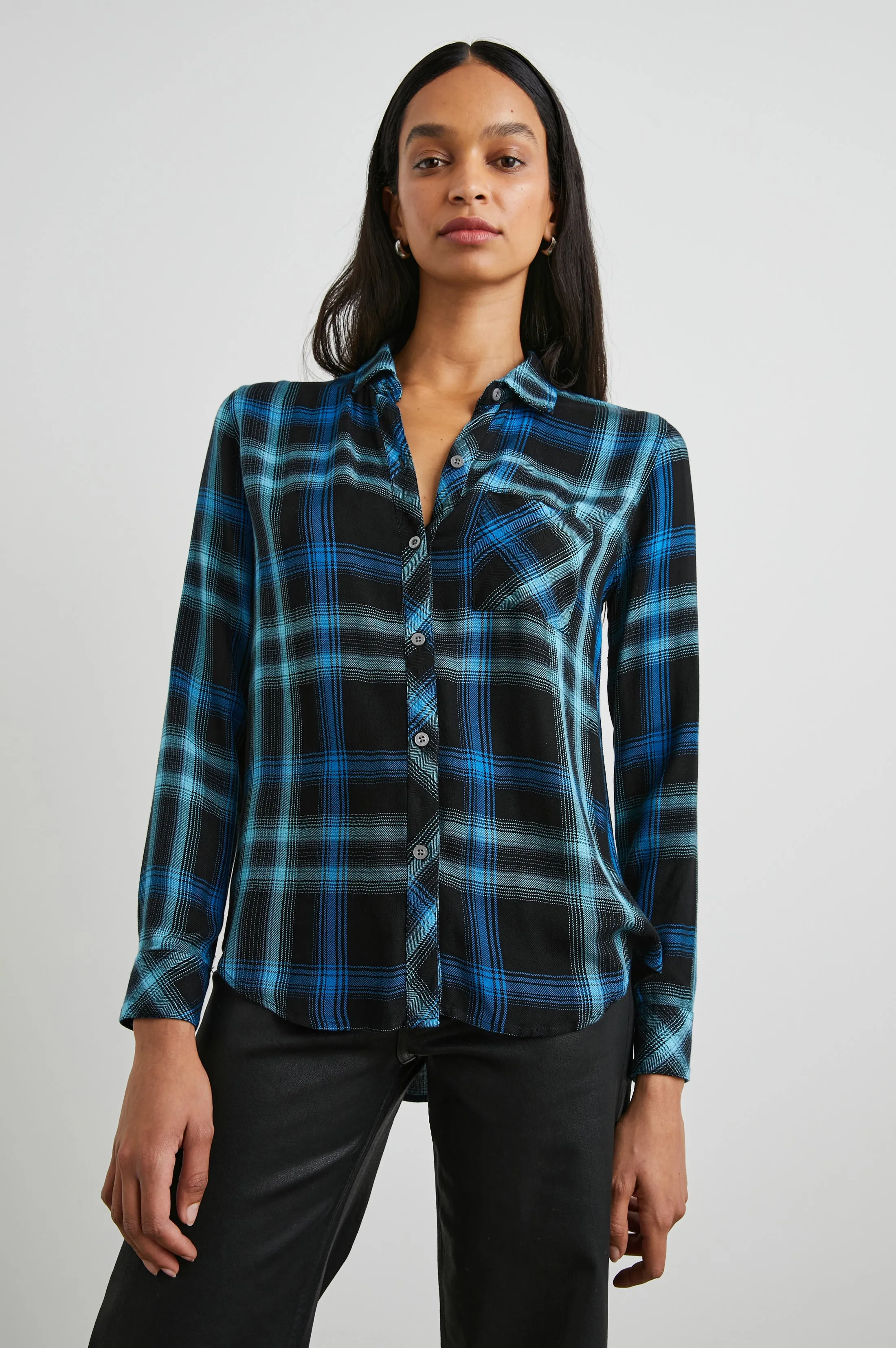 HUNTER SHIRT - BLACK AQUA BLUE sold by Rails product image thumbnail 3