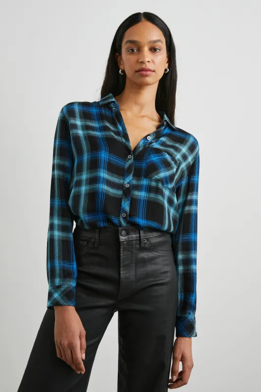 HUNTER SHIRT - BLACK AQUA BLUE sold by Rails