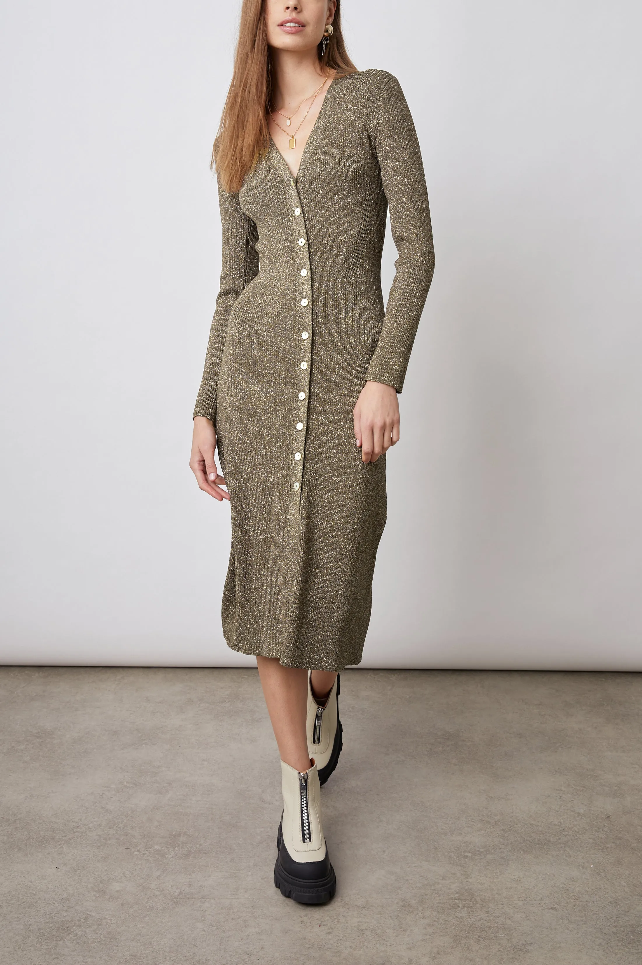 LORRAINE DRESS - GOLD LUREX sold by Rails