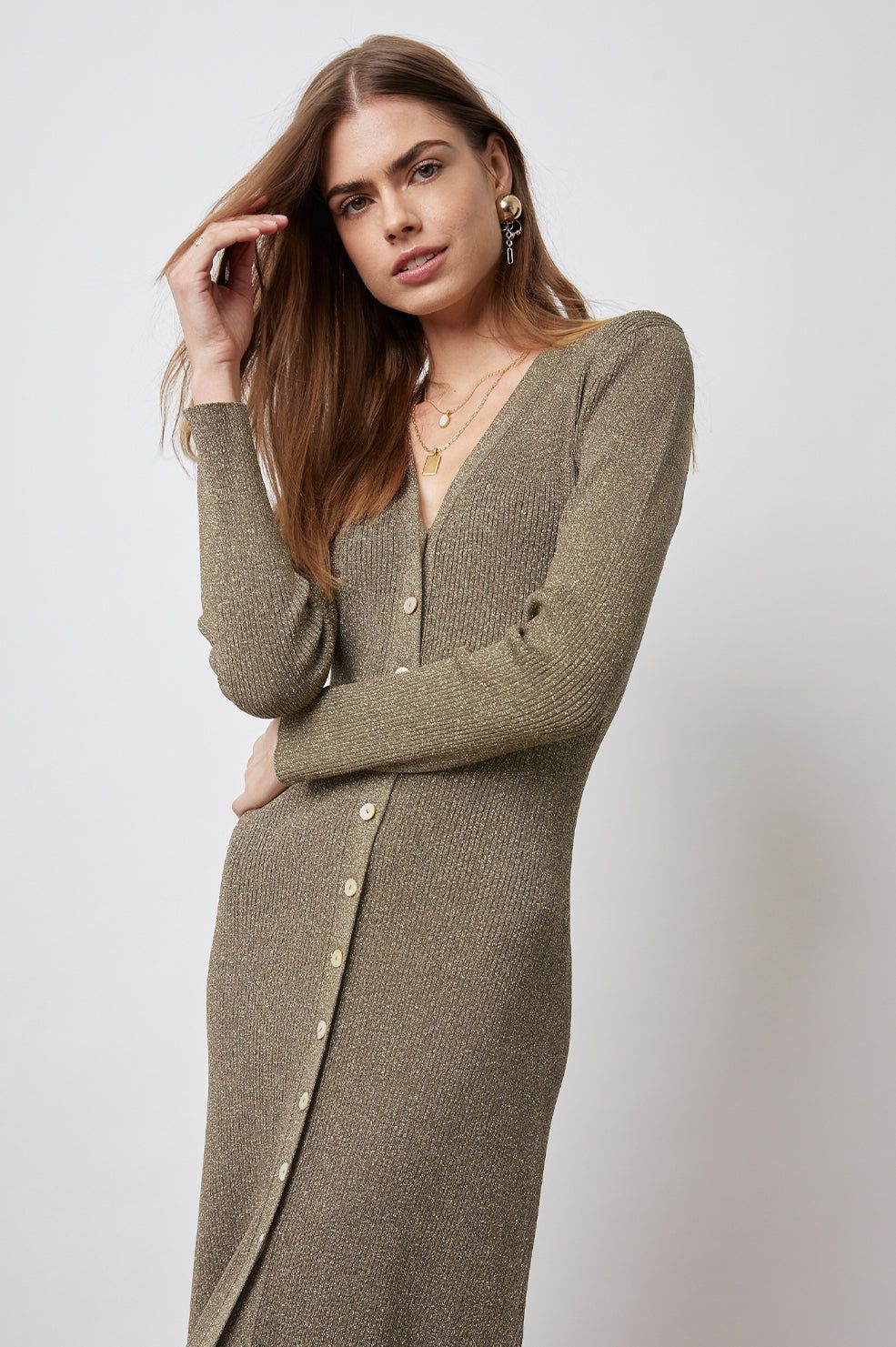 LORRAINE DRESS - GOLD LUREX sold by Rails