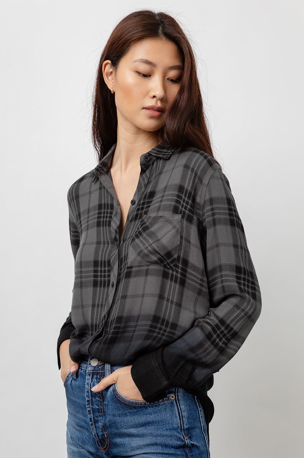 HUNTER SHIRT - CHARCOAL JET DIP DYE sold by Rails product image thumbnail 3