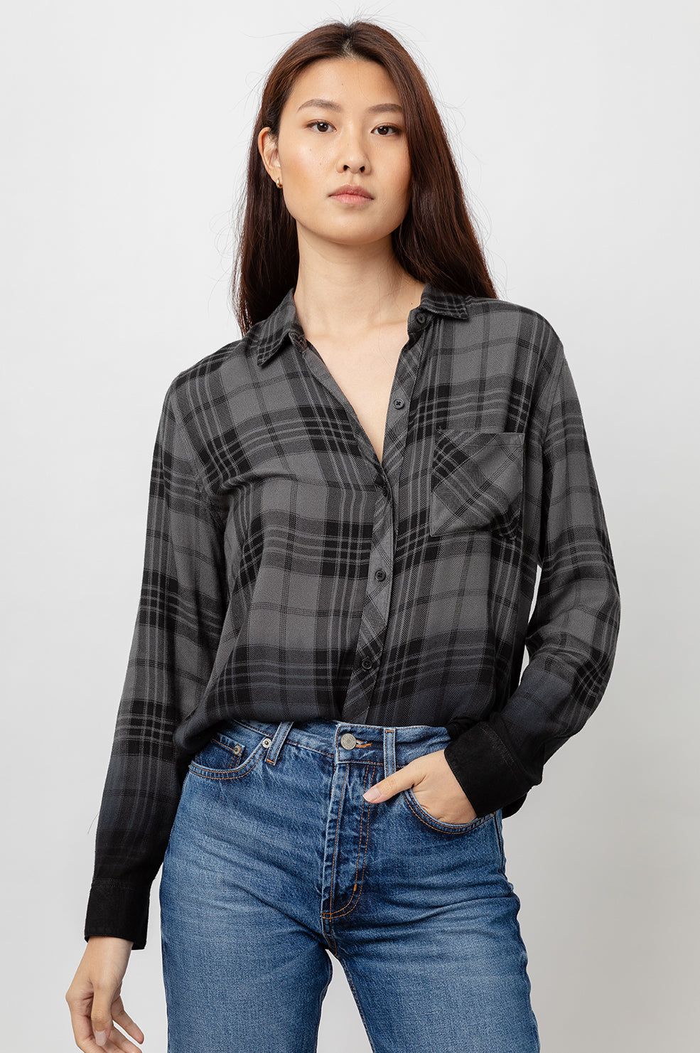 HUNTER SHIRT - CHARCOAL JET DIP DYE sold by Rails