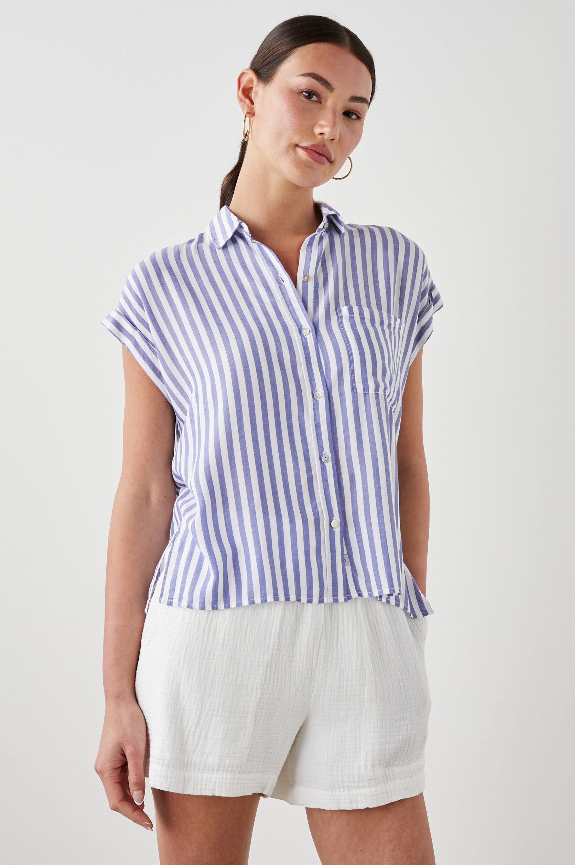 WHITNEY SHIRT - BLUE WHITE STRIPE sold by Rails product image thumbnail 4