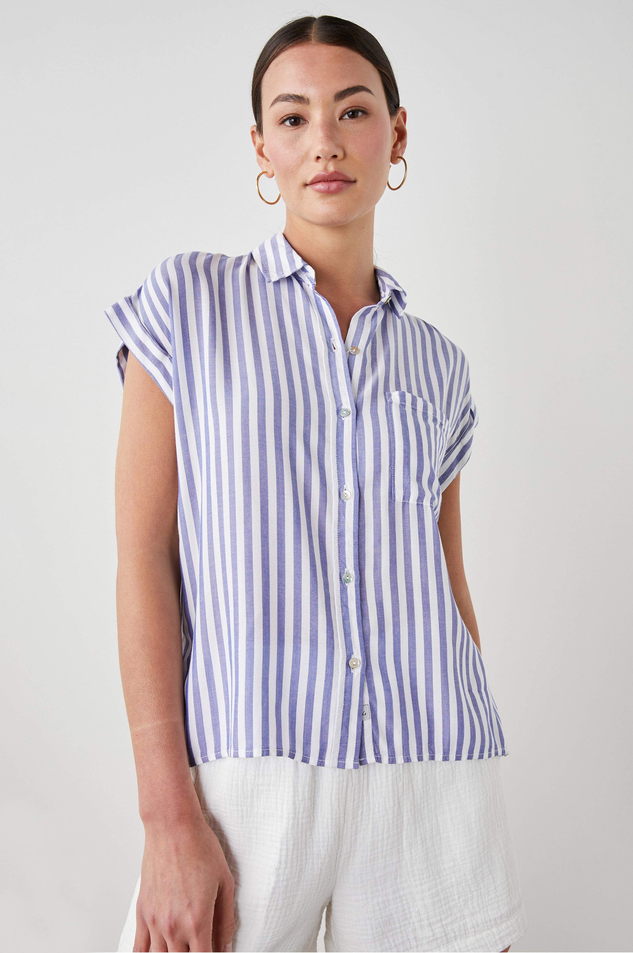 WHITNEY SHIRT - BLUE WHITE STRIPE sold by Rails