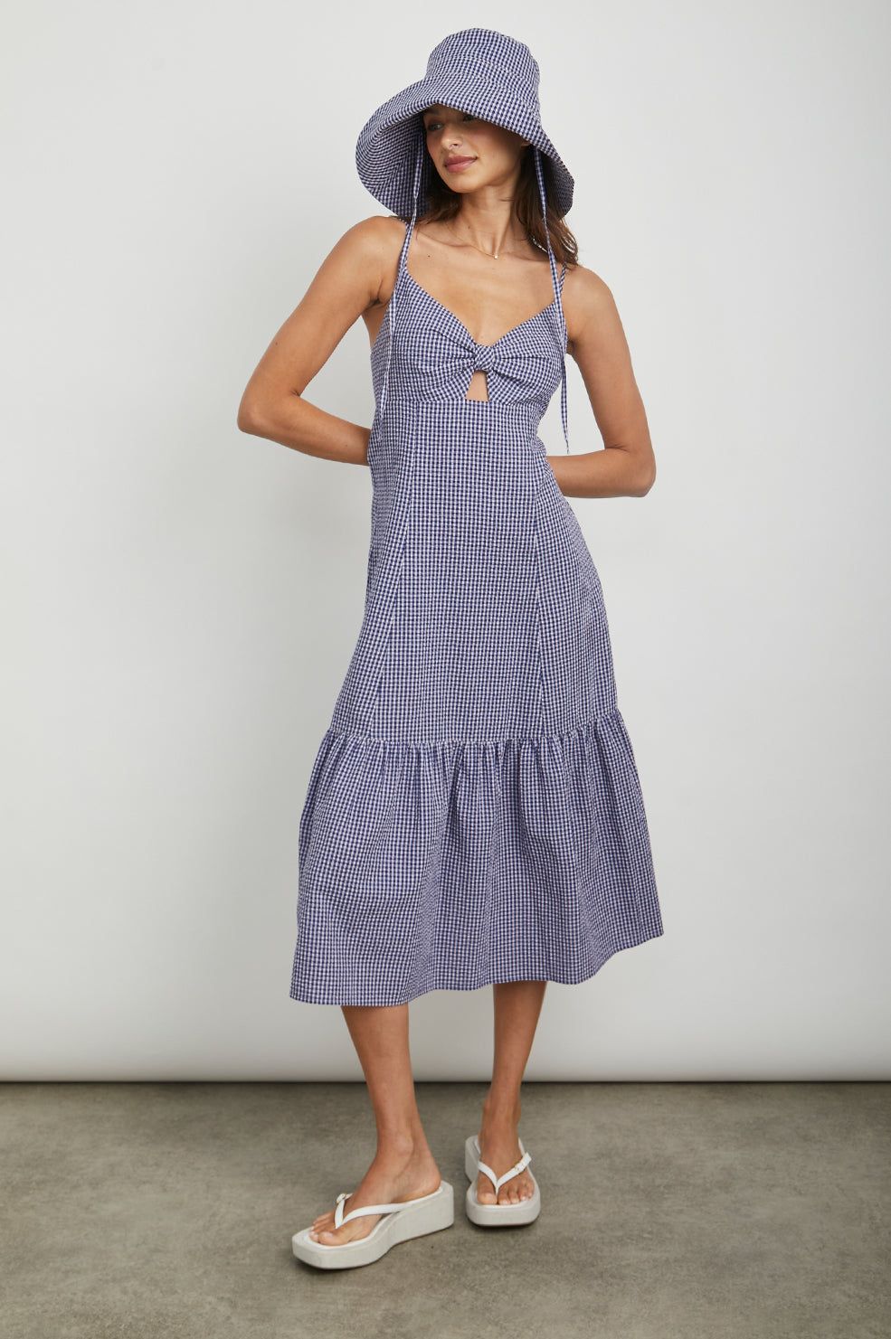 SUN HAT - NAVY LILAC GINGHAM sold by Rails product image thumbnail 3