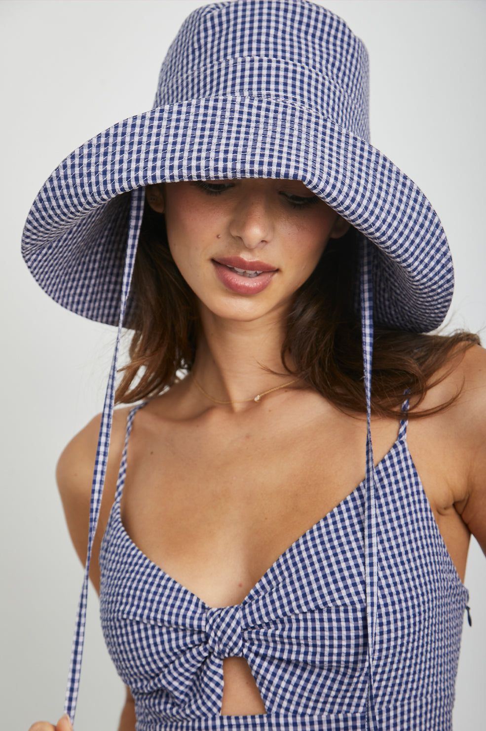 SUN HAT - NAVY LILAC GINGHAM sold by Rails product image thumbnail 2