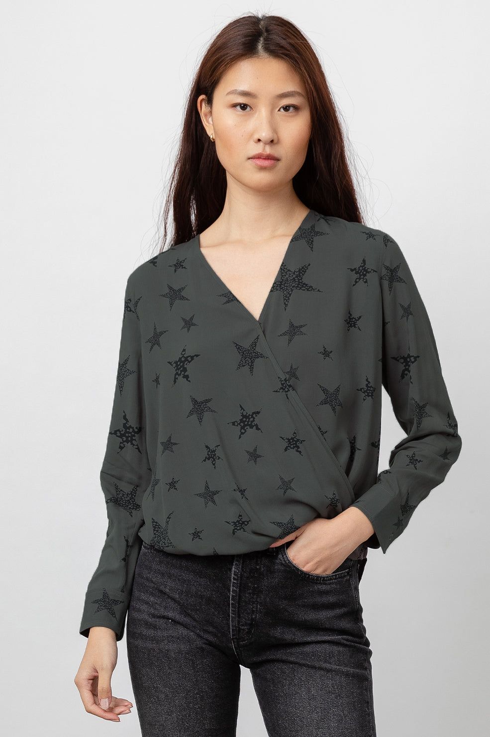 HILLARY TOP - CHARCOAL CHEETAH STARS sold by Rails