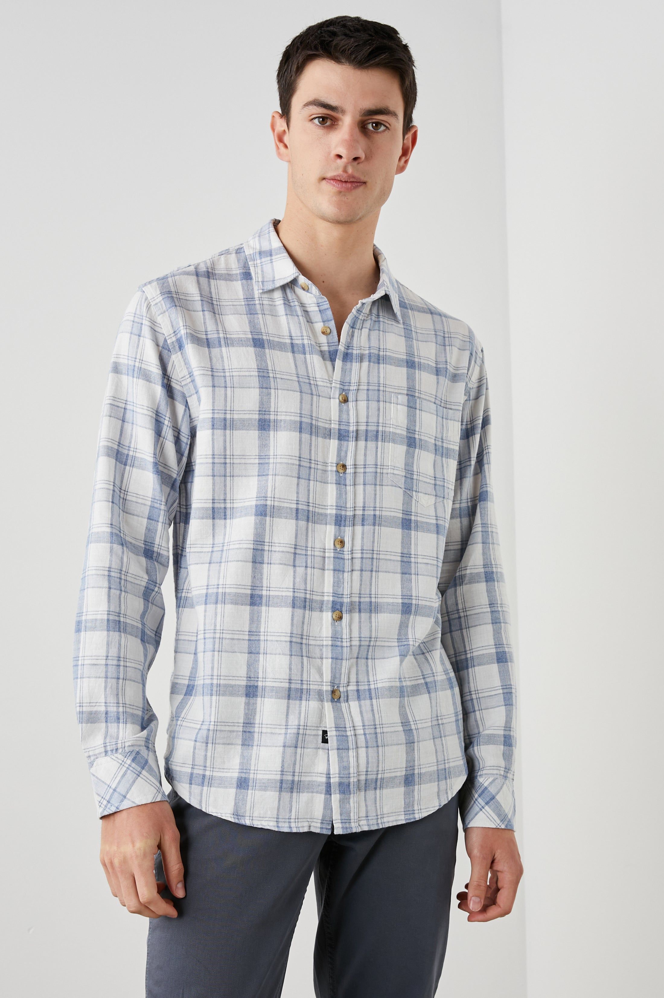 WYATT SHIRT - WHITE DENIM HEATHER sold by Rails