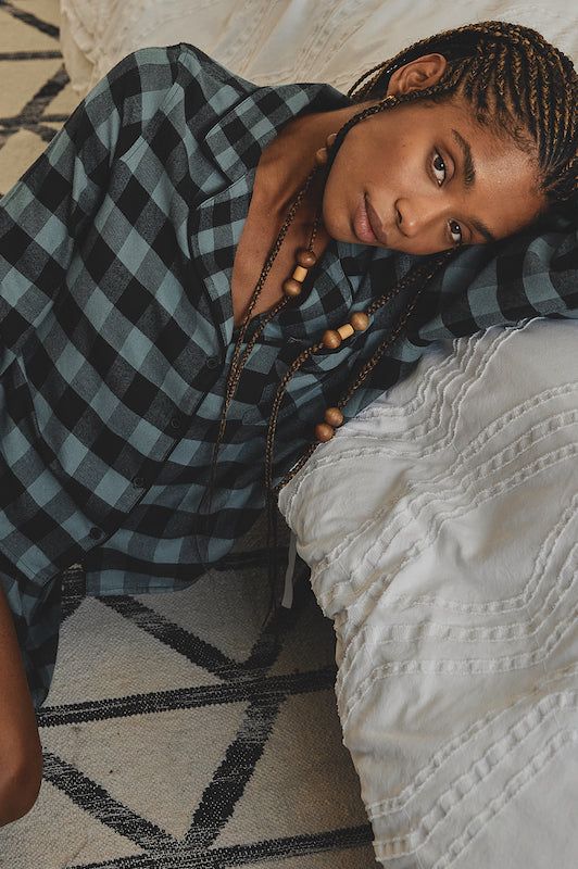 KELLEN PAJAMA SET - DUSTY TEAL CHECK sold by Rails