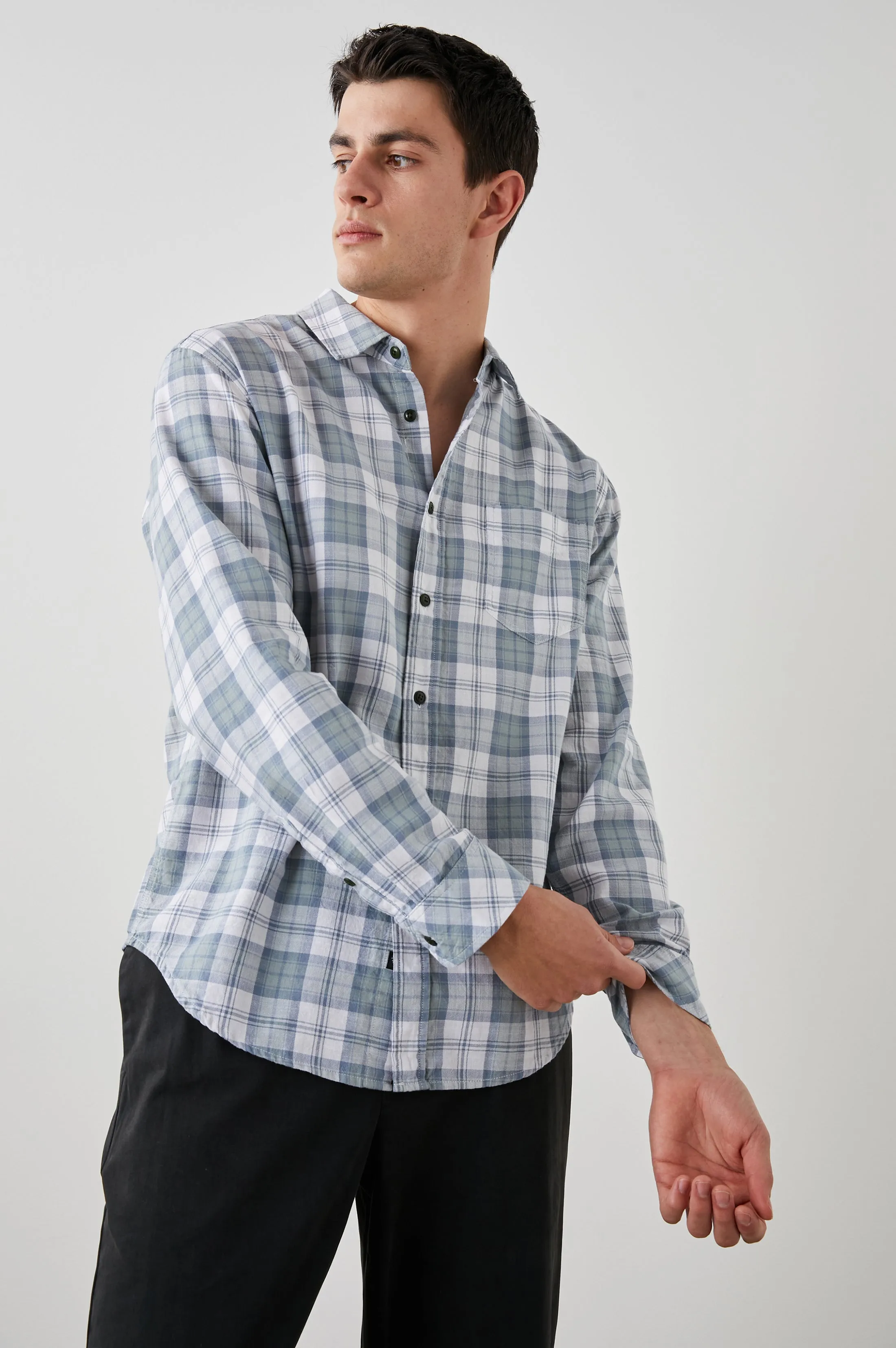 WYATT SHIRT - SAGE STEEL WHITE sold by Rails product image thumbnail 4