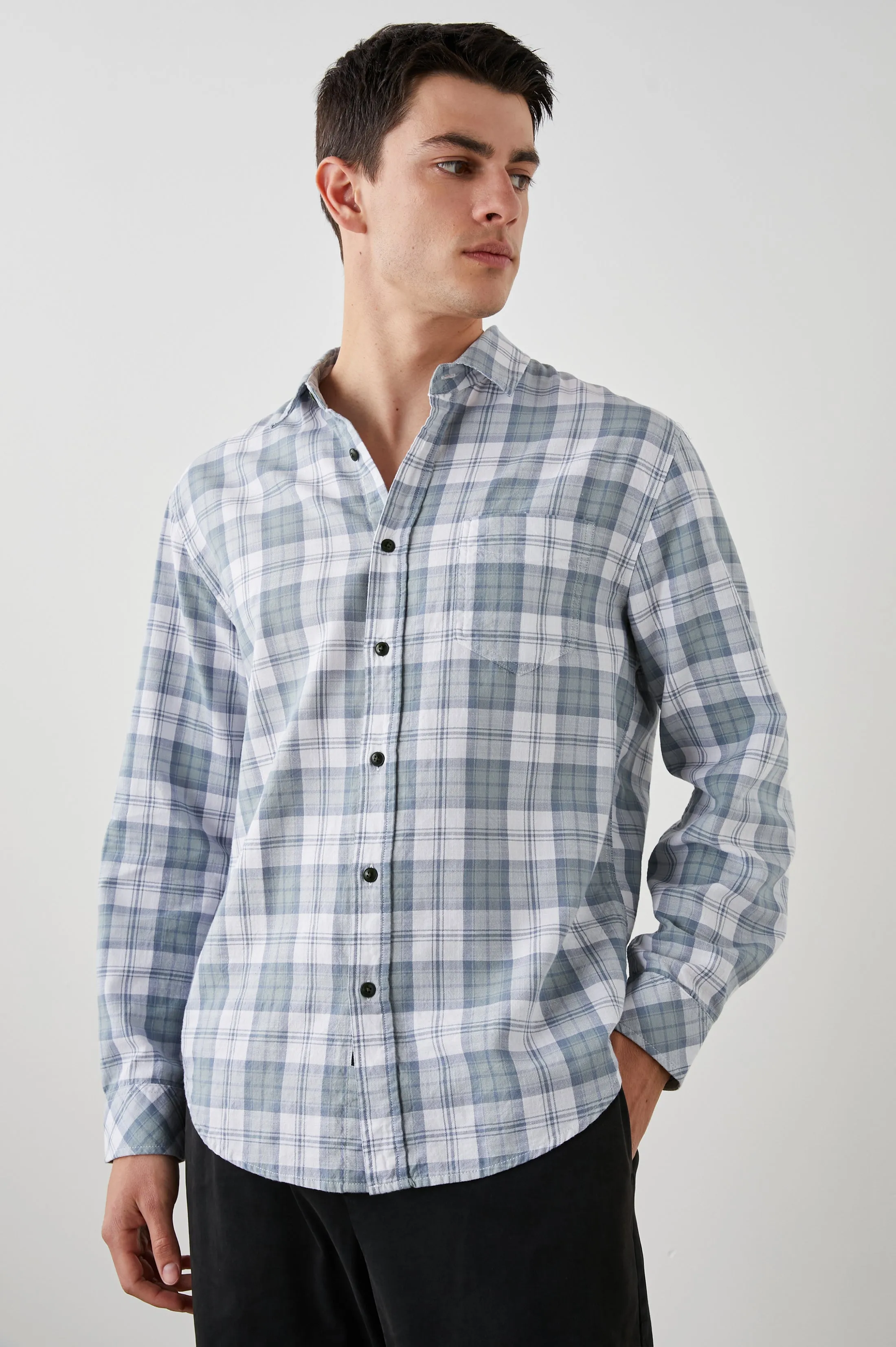 WYATT SHIRT - SAGE STEEL WHITE sold by Rails