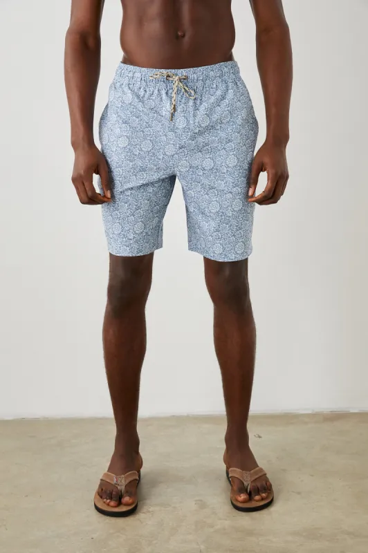 KIAN SWIM SHORT - COASTAL WOOD BLOCK TEAL WHITE sold by Rails