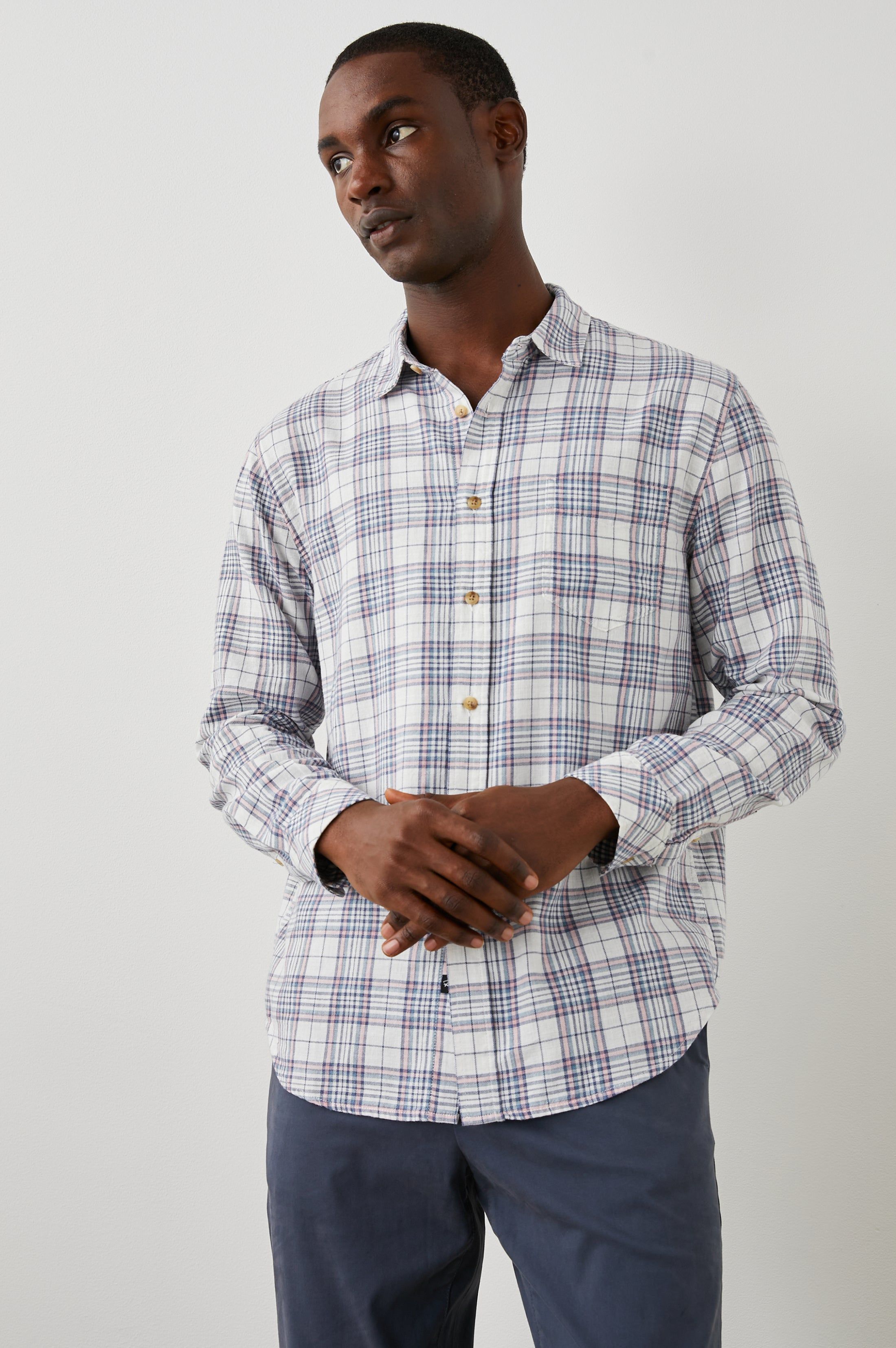 WYATT SHIRT - MELON NAVY WHITE MELANGE sold by Rails product image thumbnail 3