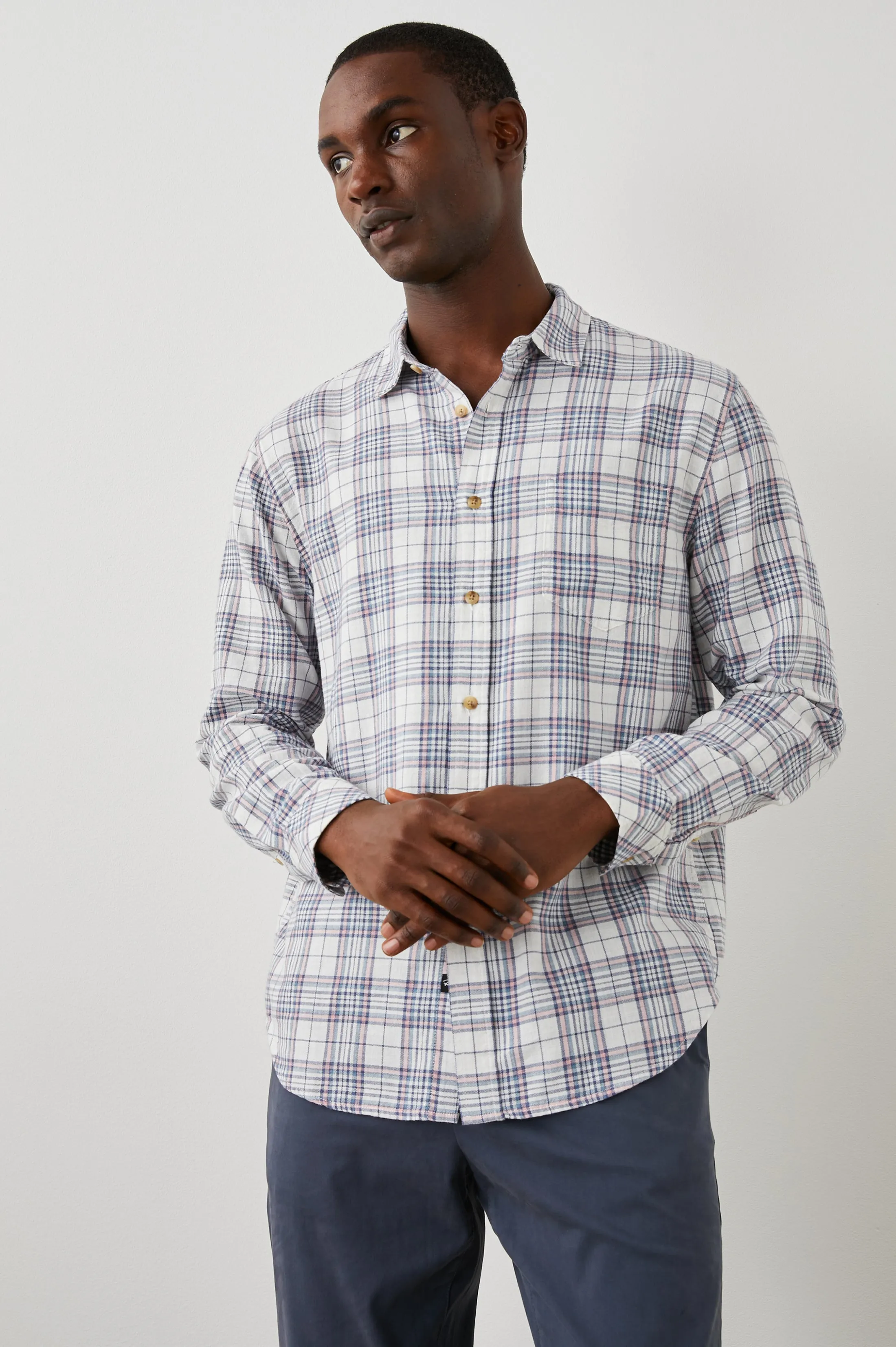 WYATT SHIRT - MELON NAVY WHITE MELANGE sold by Rails product image thumbnail 3