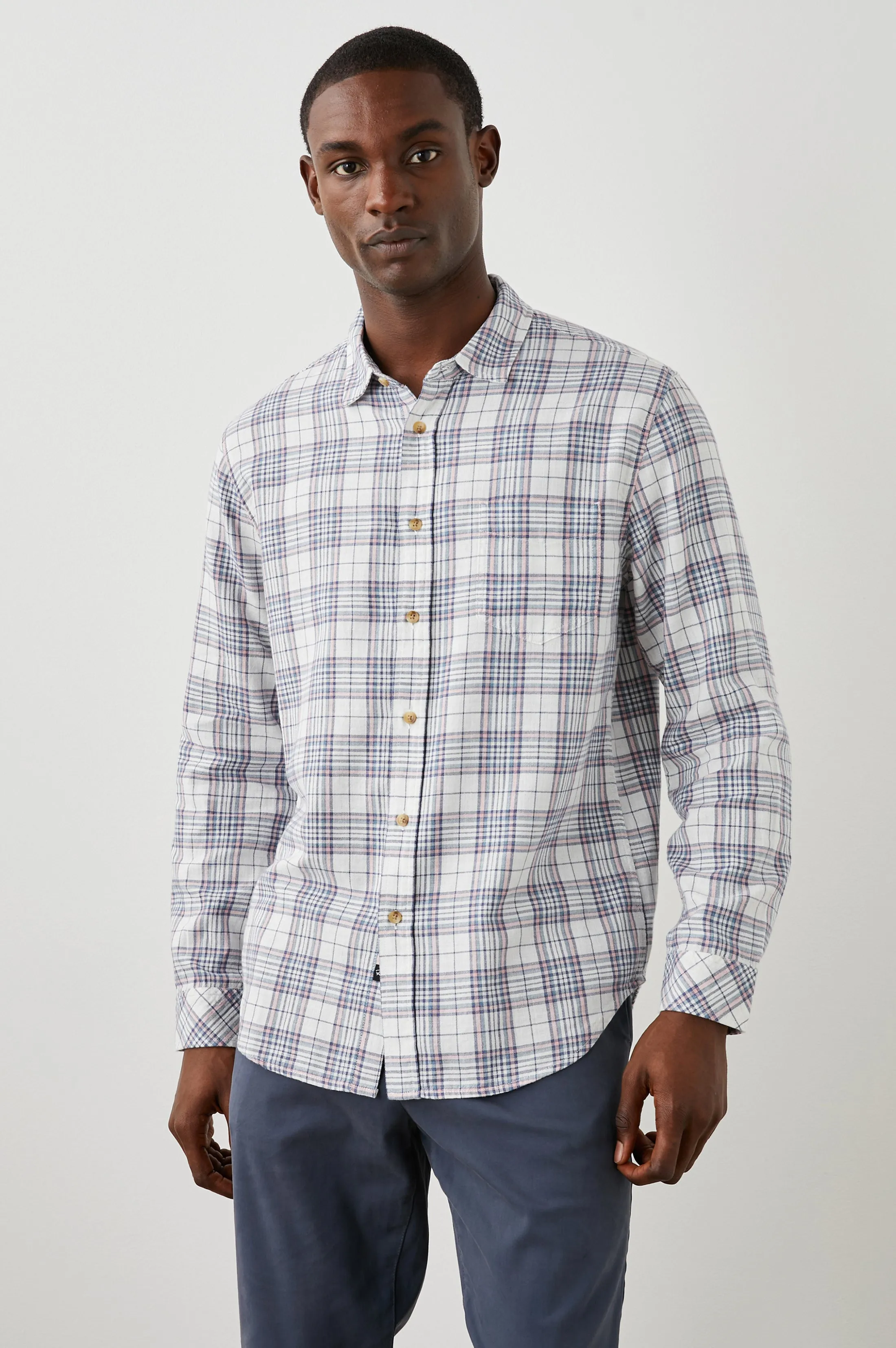 WYATT SHIRT - MELON NAVY WHITE MELANGE sold by Rails