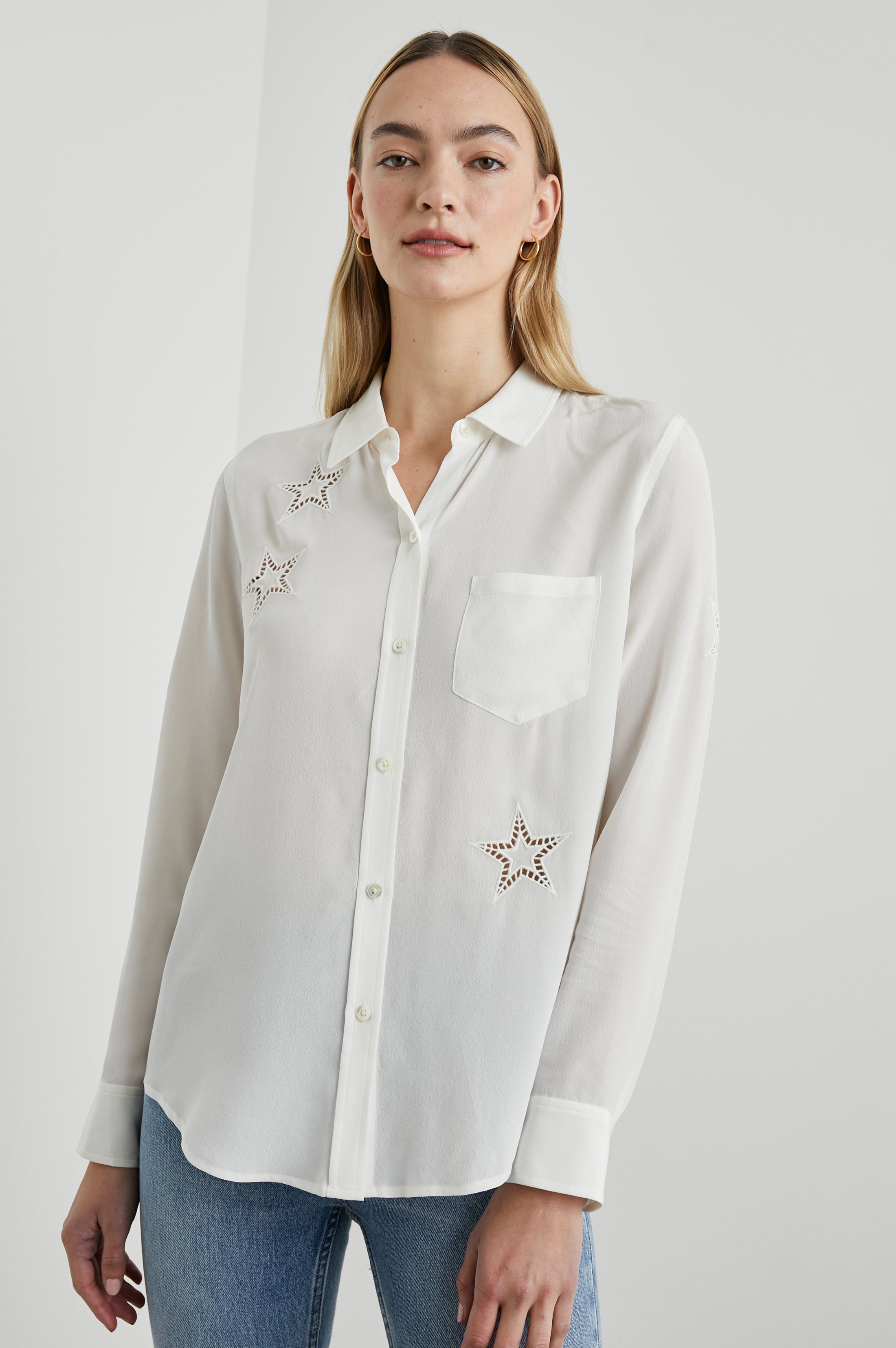 KATE SHIRT - IVORY EYELET STARS sold by Rails