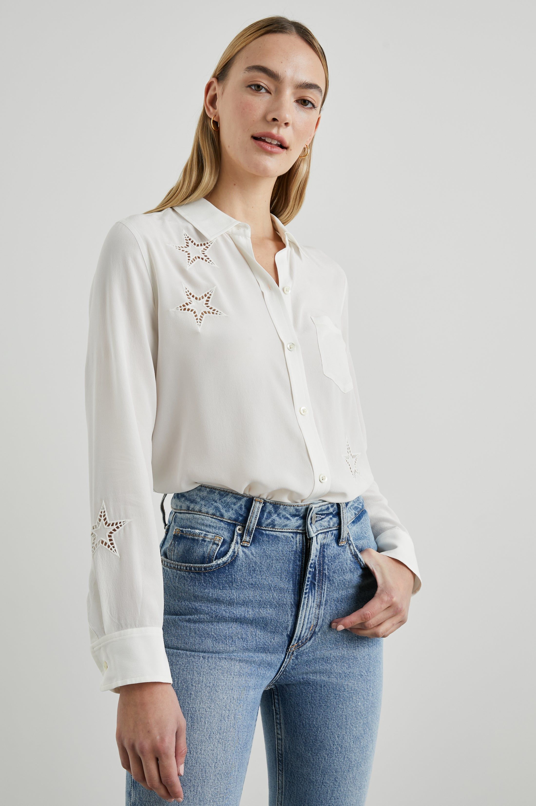 KATE SHIRT - IVORY EYELET STARS sold by Rails product image thumbnail 4