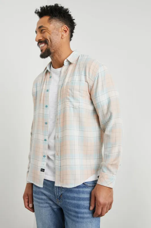 LENNOX SHIRT - TEAL CANTELOUPE MELANGE sold by Rails