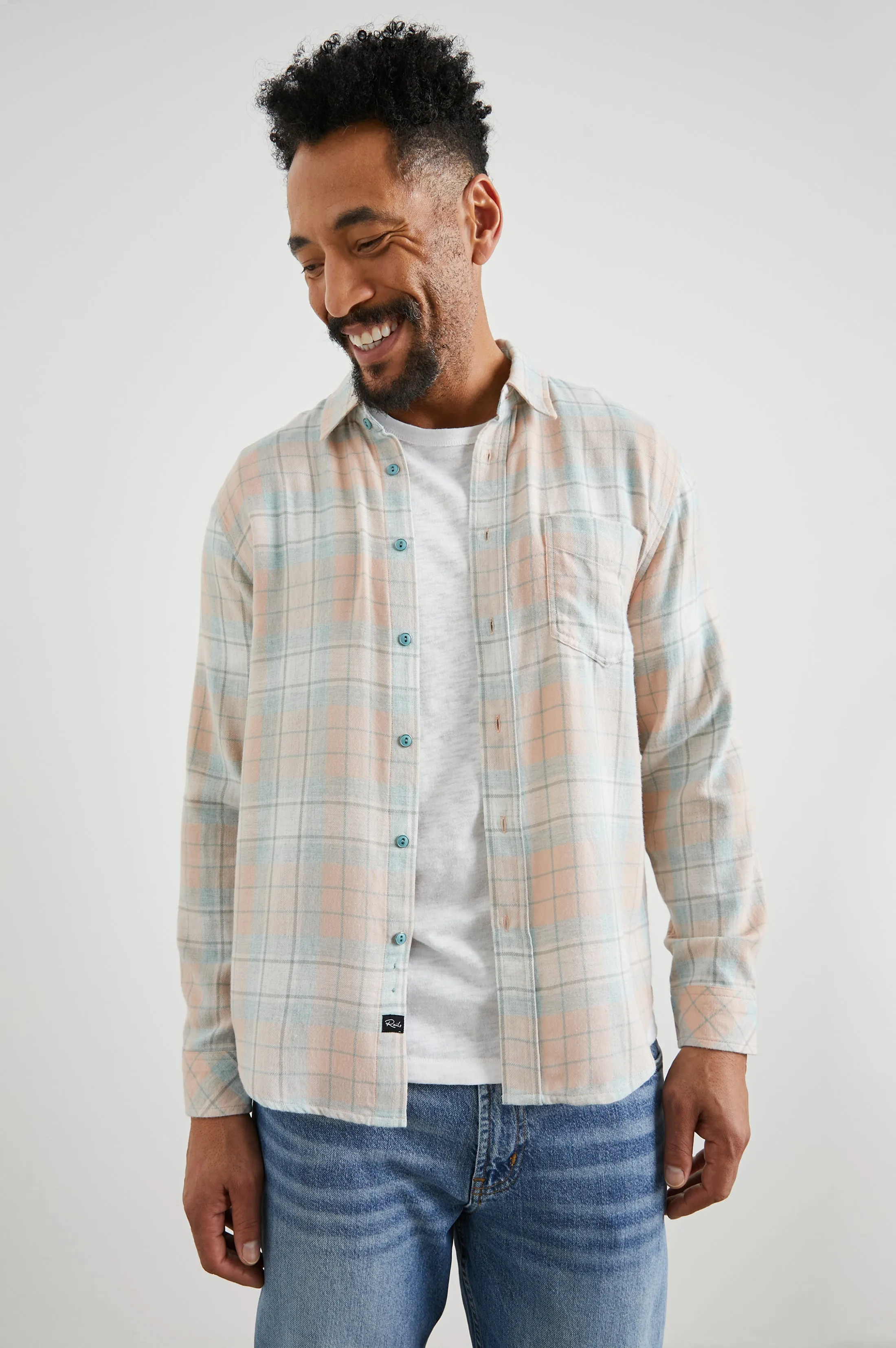 LENNOX SHIRT - TEAL CANTELOUPE MELANGE sold by Rails product image thumbnail 4