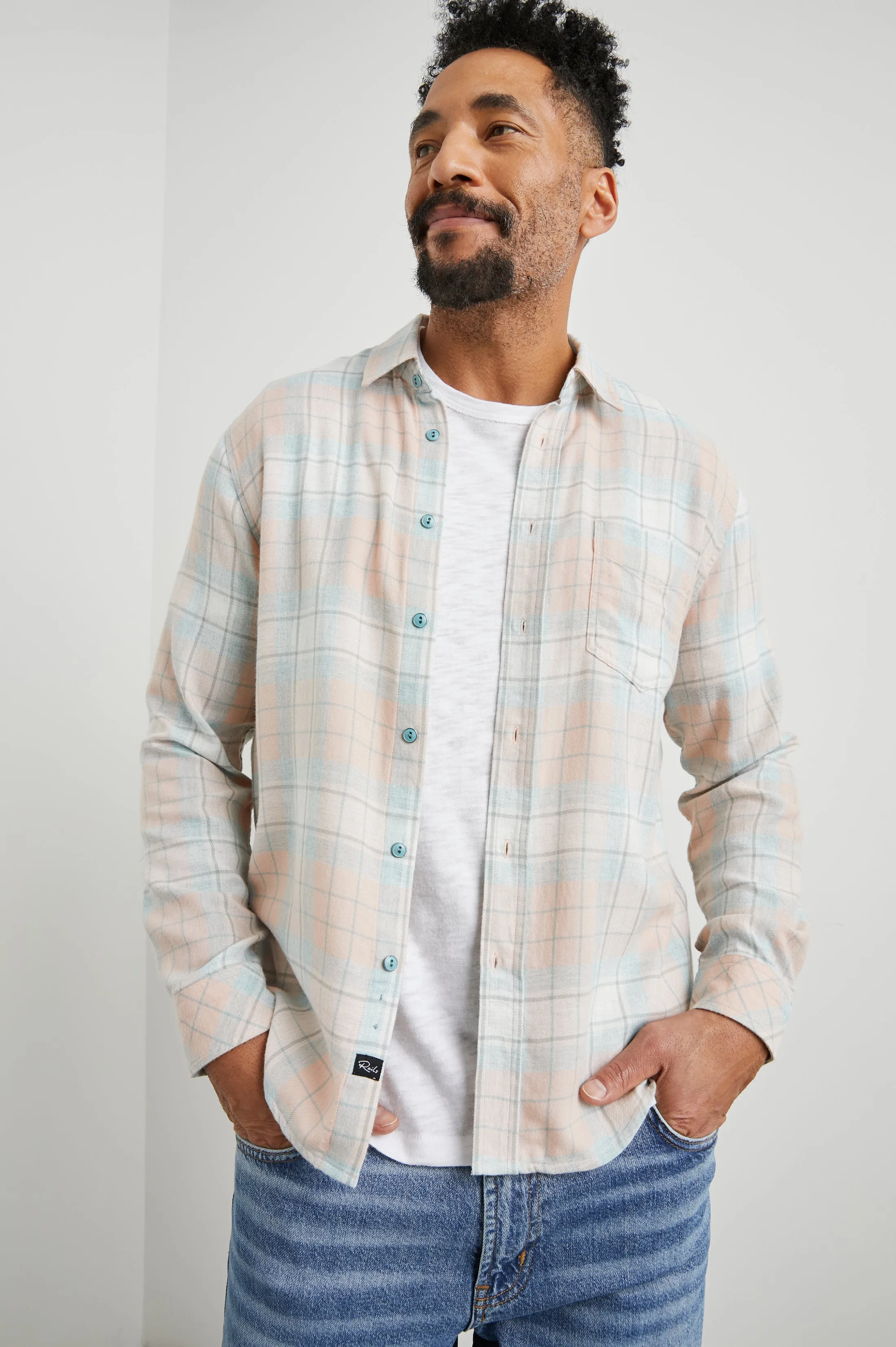 LENNOX SHIRT - TEAL CANTELOUPE MELANGE sold by Rails product image thumbnail 2